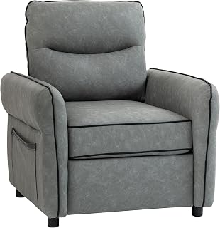 Armchair, Modern Accent Chair with Thick Cushion, High-Resilience Foam, Side Pockets, Quick Assembly, Faux Leather Chair for Living Room, Bedroom, Home Office, Grey
