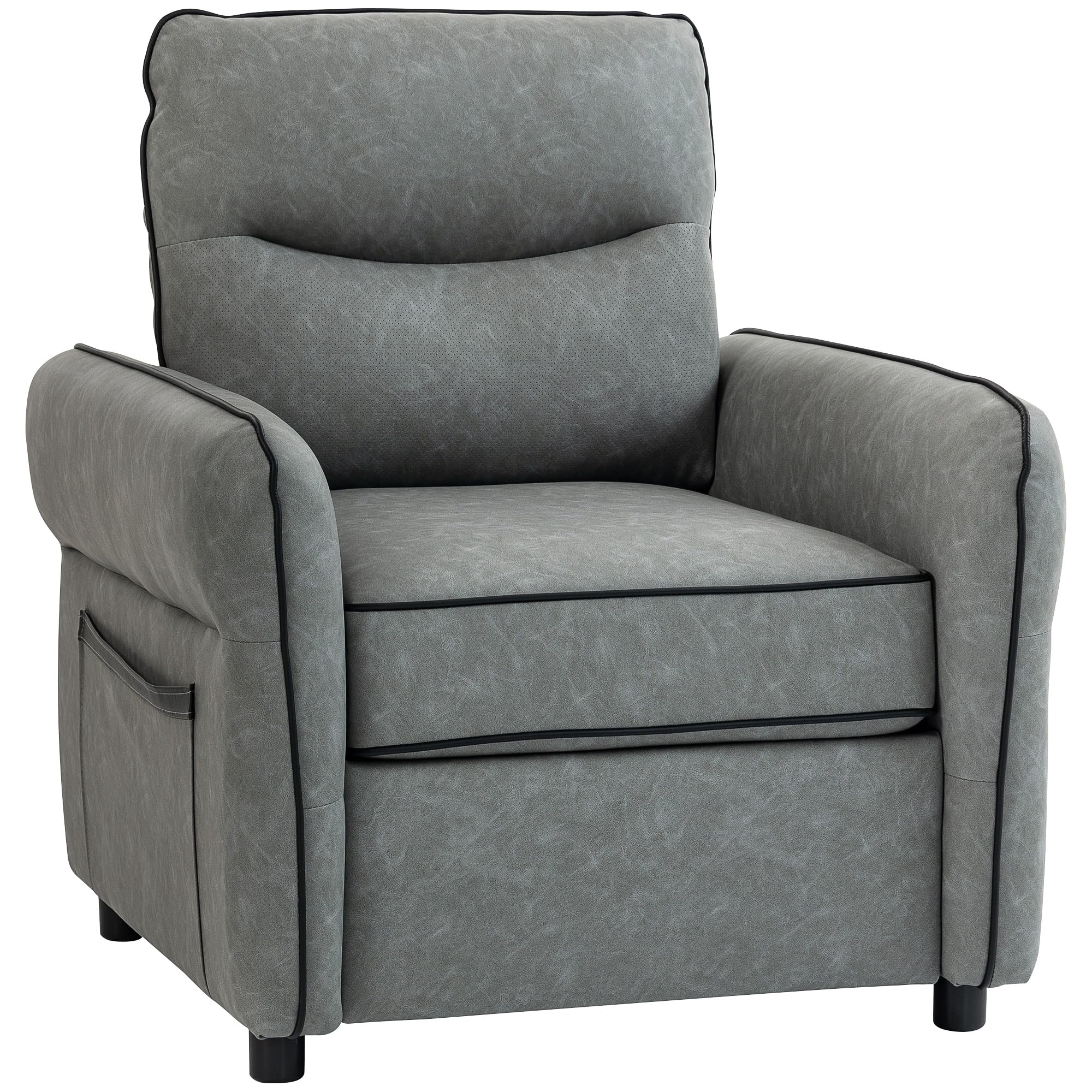HOMCOM Armchair, Faux Leather Accent Chair with Thicken Cushion, Grey | Size: Armchair
