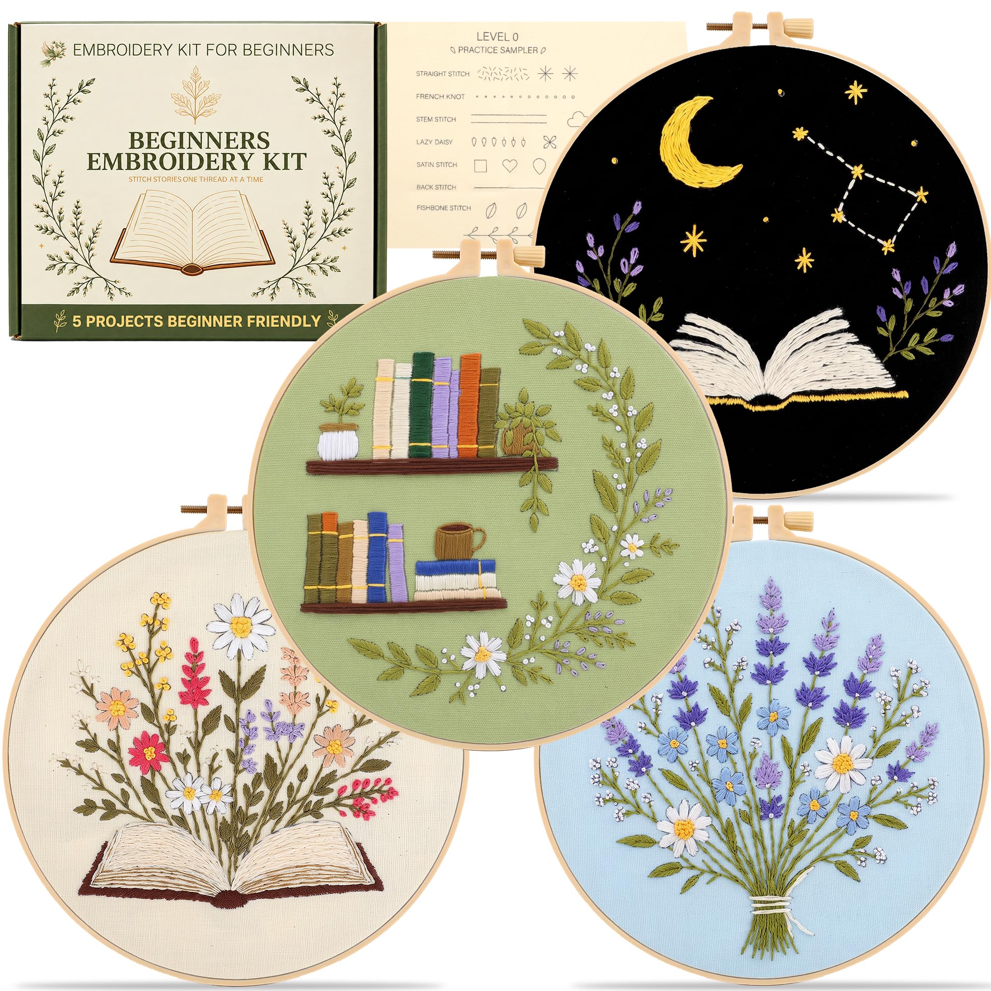 Beginner Embroidery Kit - Level 0 Sampler Included -1