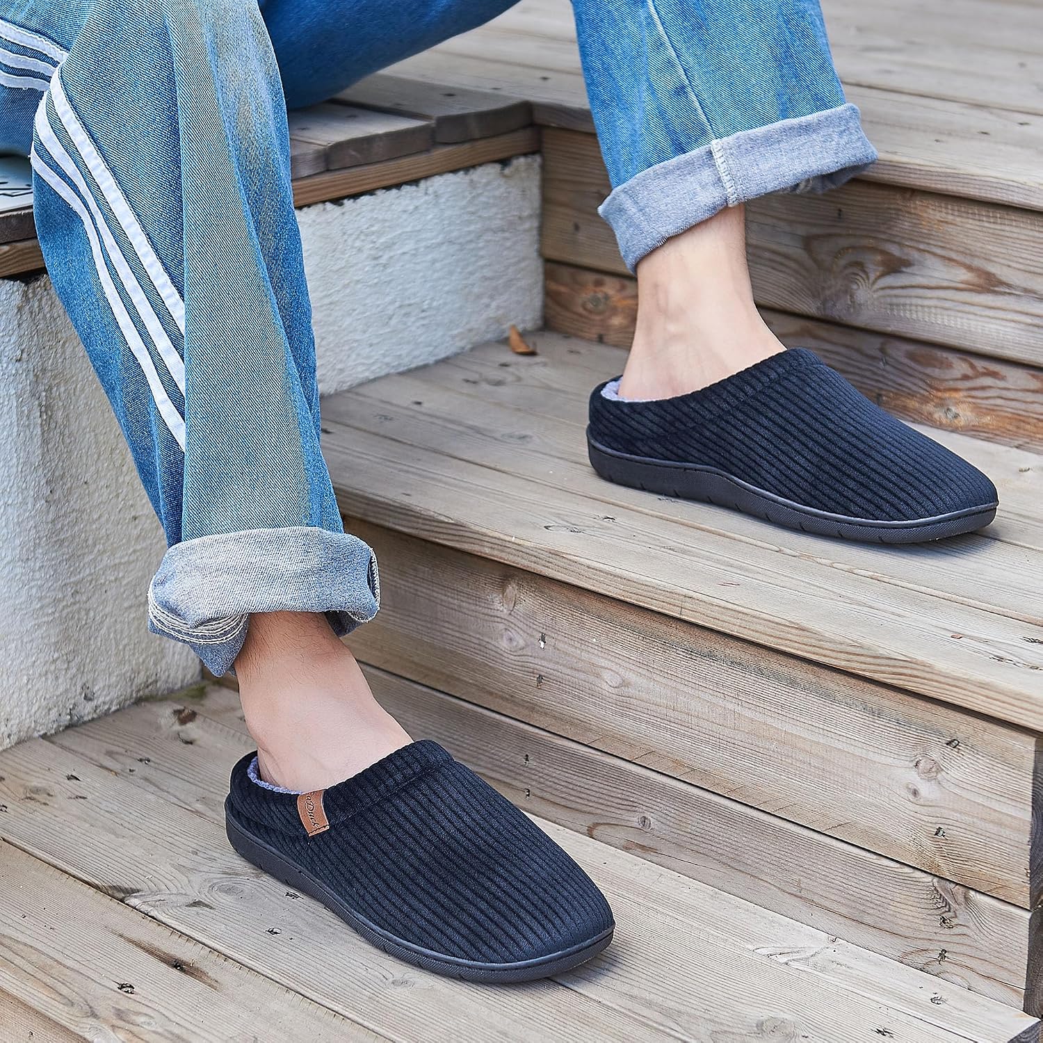 Men's Fuzzy Slippers with Warm Polar Fleece Lining & Memory Foam Insoles for Comfortable - Arch Support House Shoes for Indoor Outdoor Use