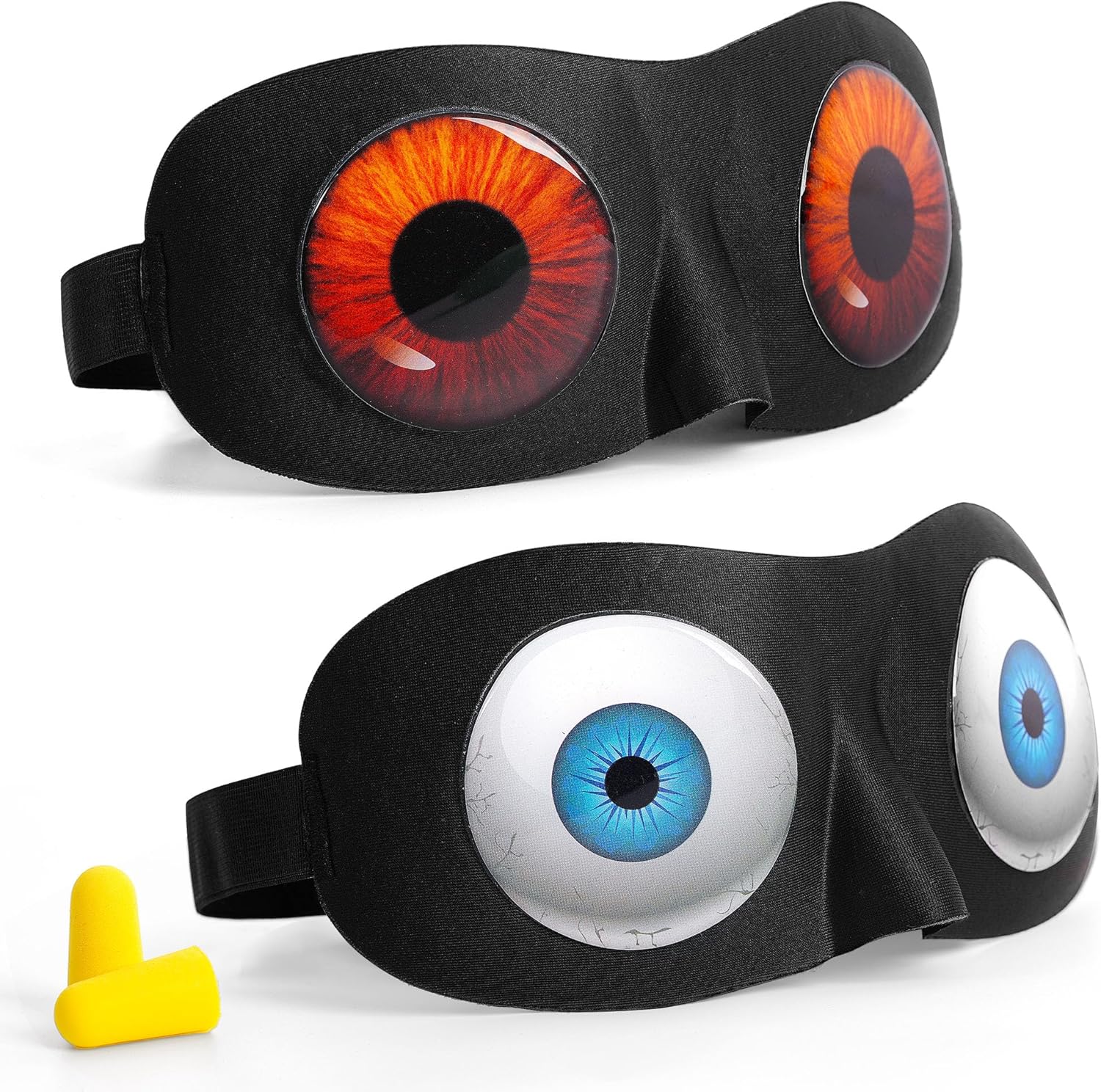 Sleep Eye Mask for Men Women Kids Funny 3D Sleeping Mask Adjustable Strap 2 Pack Eye Shade Cover for Travel, Black(Assorted A)