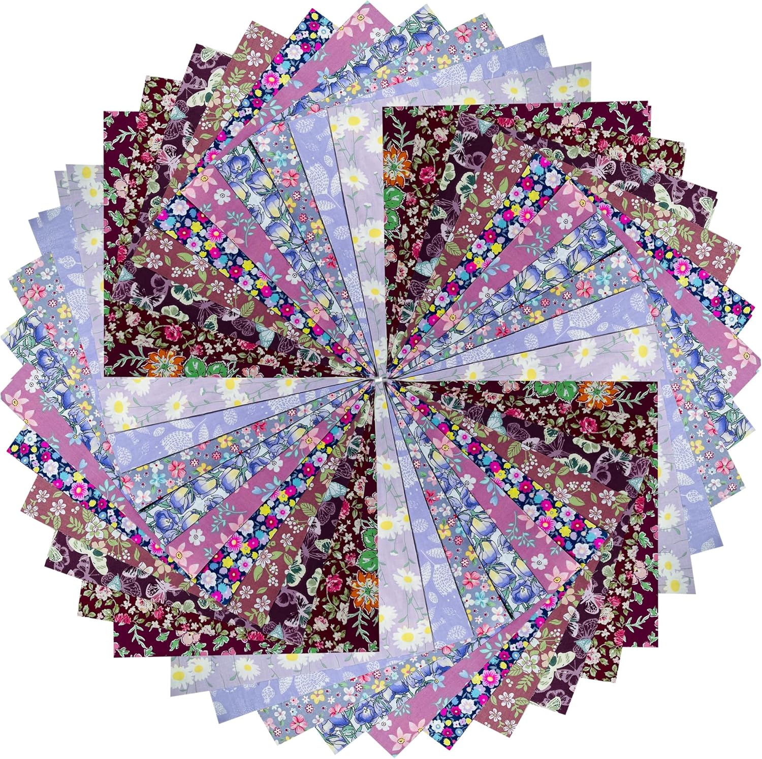 HANPATQUI 50PCS 12 x 12 inch Purple Printed 100% Cotton Fat Quarters Fabric for Sewing and Quilting Bundles Precut Fabric Square for DIY Craft Patchwork