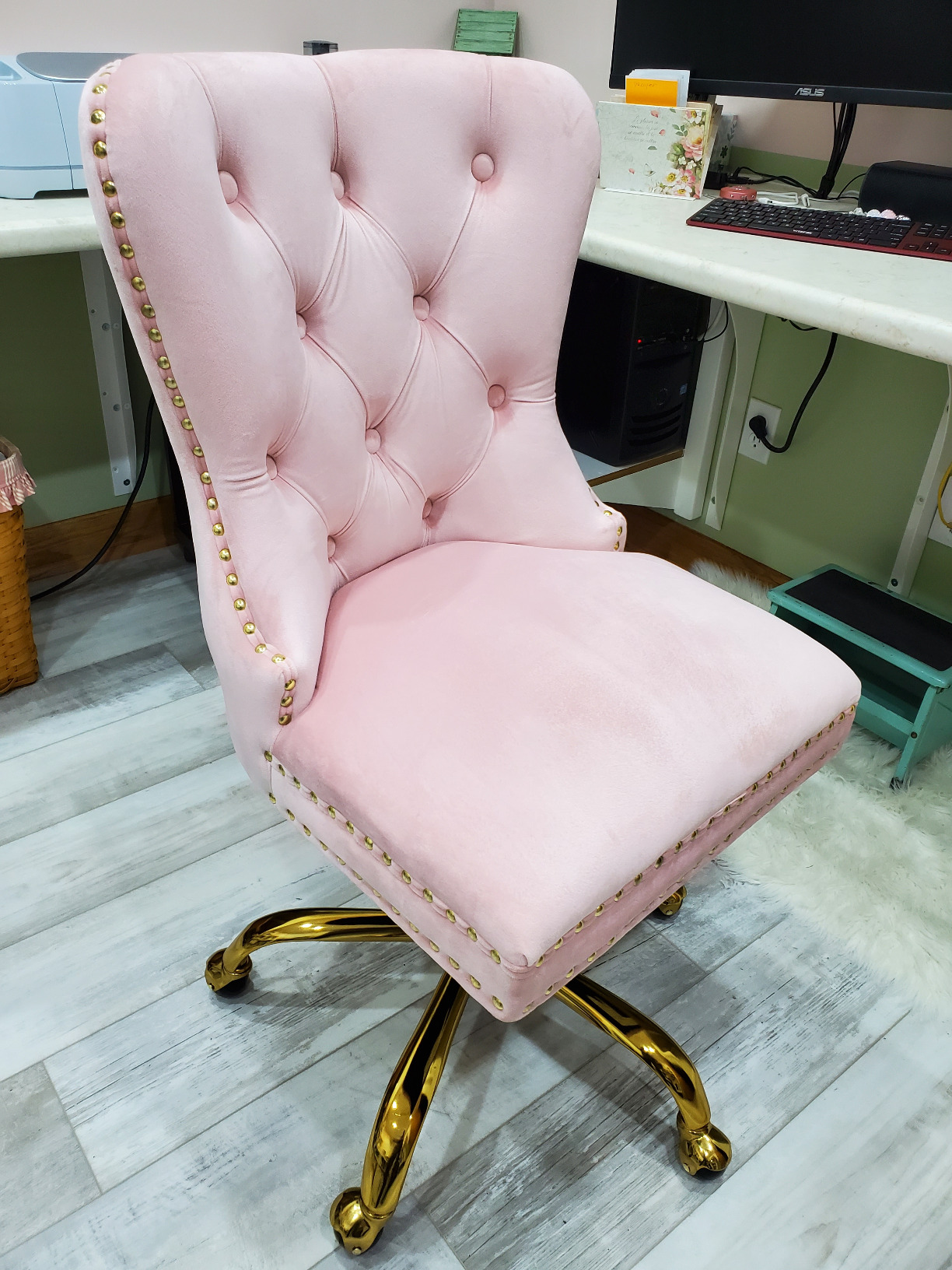 43/mo Finance ZHENGHAO Velvet Vanity Chair with Gold Swivel Base