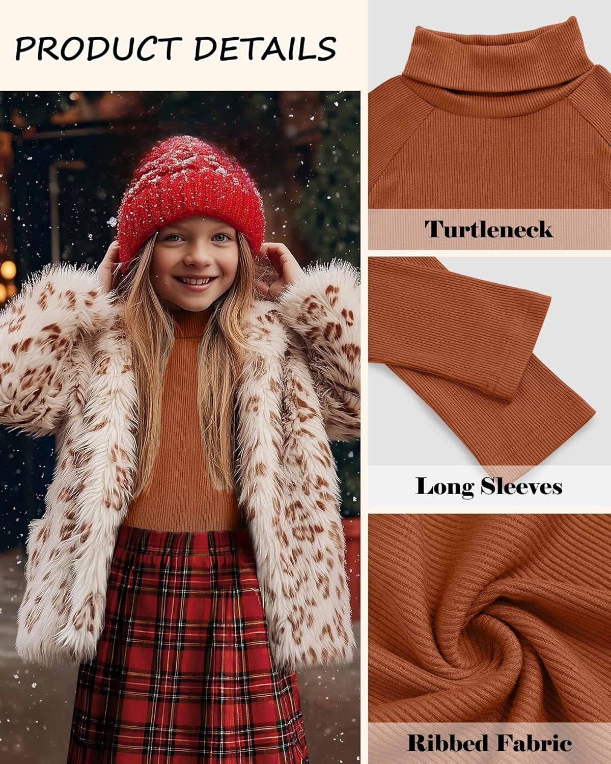 3 Pack Girls Turtleneck Long Sleeve Shirts Ribbed Knit Cotton Layer Tops Slim Fit Casual Undershirts 5-14 Years - Image 5