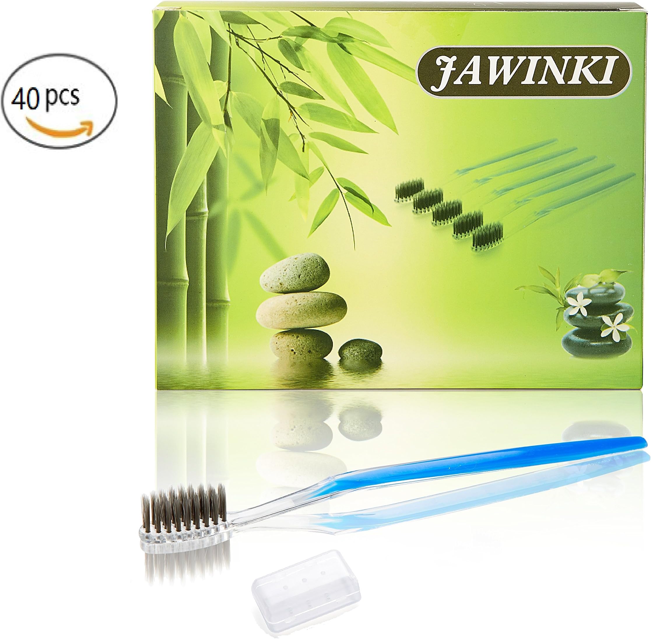 JAWINKI 40pcs Disposable Toothbrushes with Anti-Bacterial Covers, Soft Black Charcoal Bristles, Individually Wrapped, for Travel, Guests, Hotel and Camping