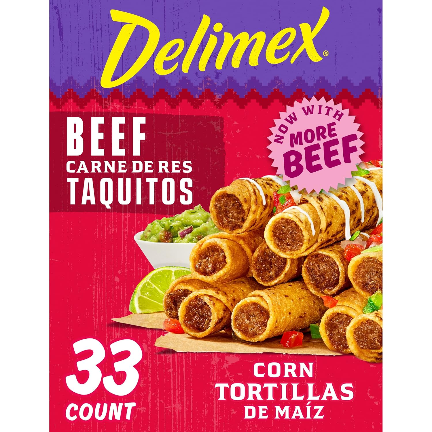 Delimex Beef Corn Taquitos Frozen Snacks, 33 ct Box