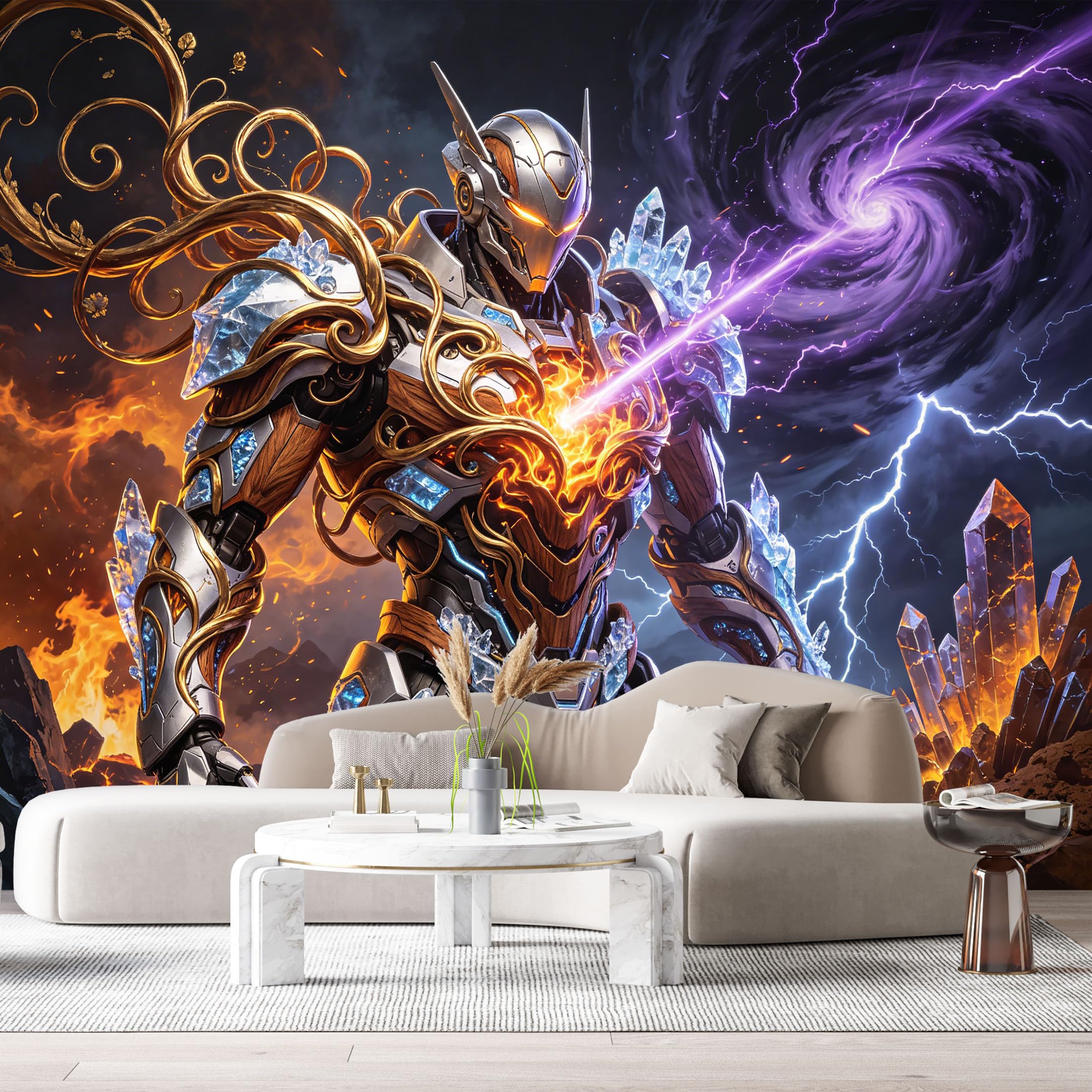 Custom Size Wall Murals Abstract Modern 3D Mecha Robot Crystal Lightning Vortex SelfAdhesive Wall Fabric Removable Large Wallpaper for Photo Living Room Decoration