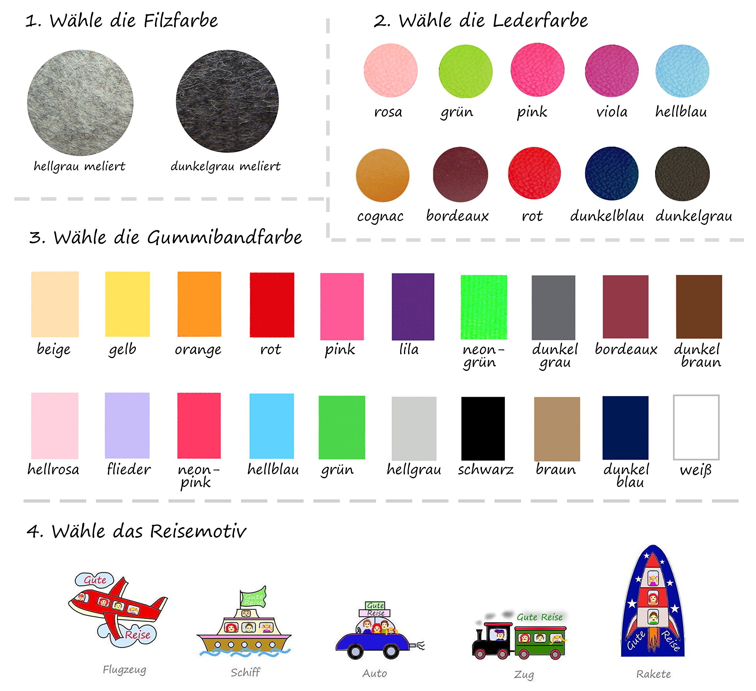Reiseorganizer Reiseetui inkl. Reisemotiv Dokumententasche Wollfilz Filz Leder für Reisedokumente