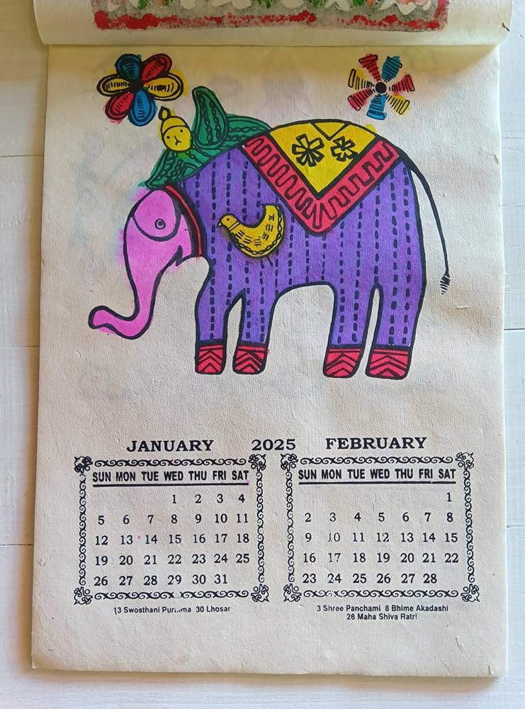 Amazon | カレンダー 2025 壁掛け 手漉き紙 ミティラー 絵画