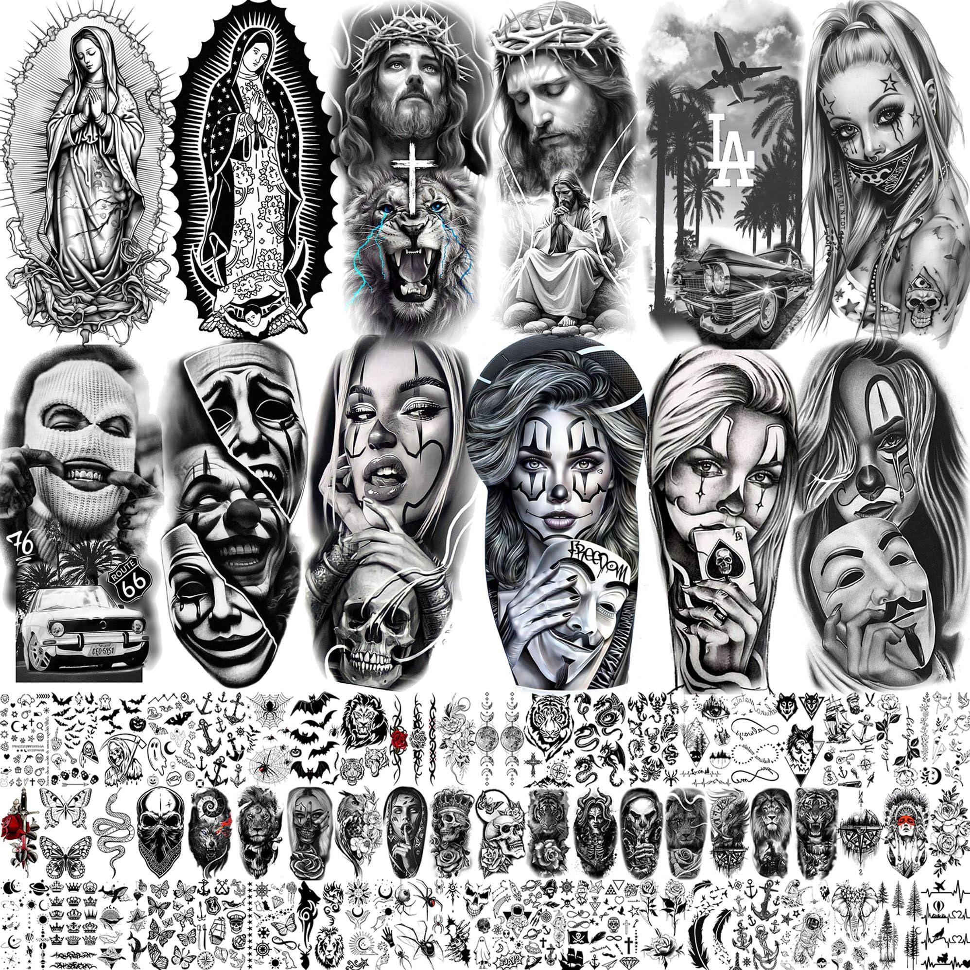 73 Sheets Halloween Chicano Temporary Tattoos for Women Men Adults Cholo Chola Long Lasting Guadalupe Tattoo Stickers Religion