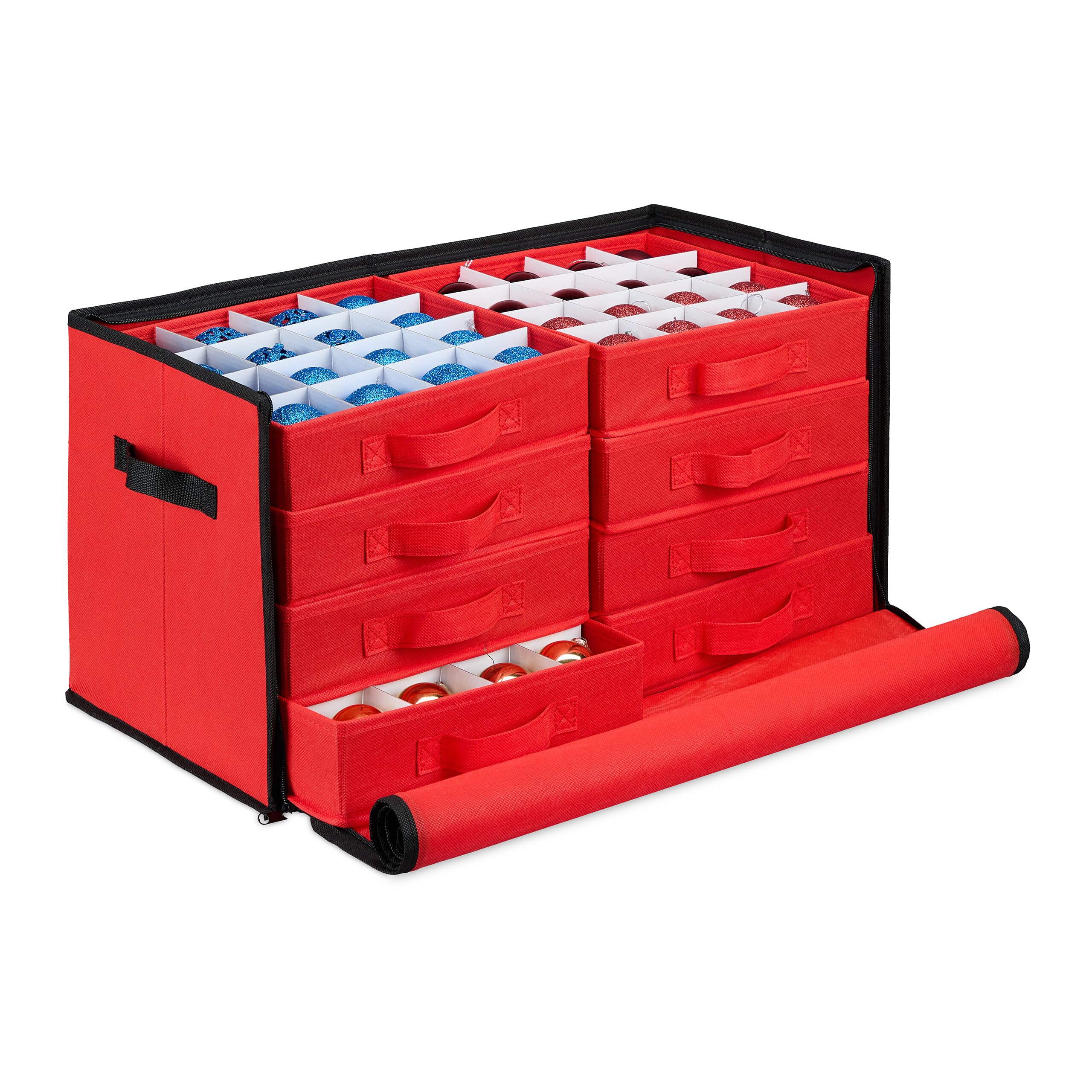 Relaxdays Scatola per Palline di Natale, Borsa Porta Palle, Addobbi Natalizi, 128 Scomparti, 30,5x62x30,5 cm, Rosso Nero
