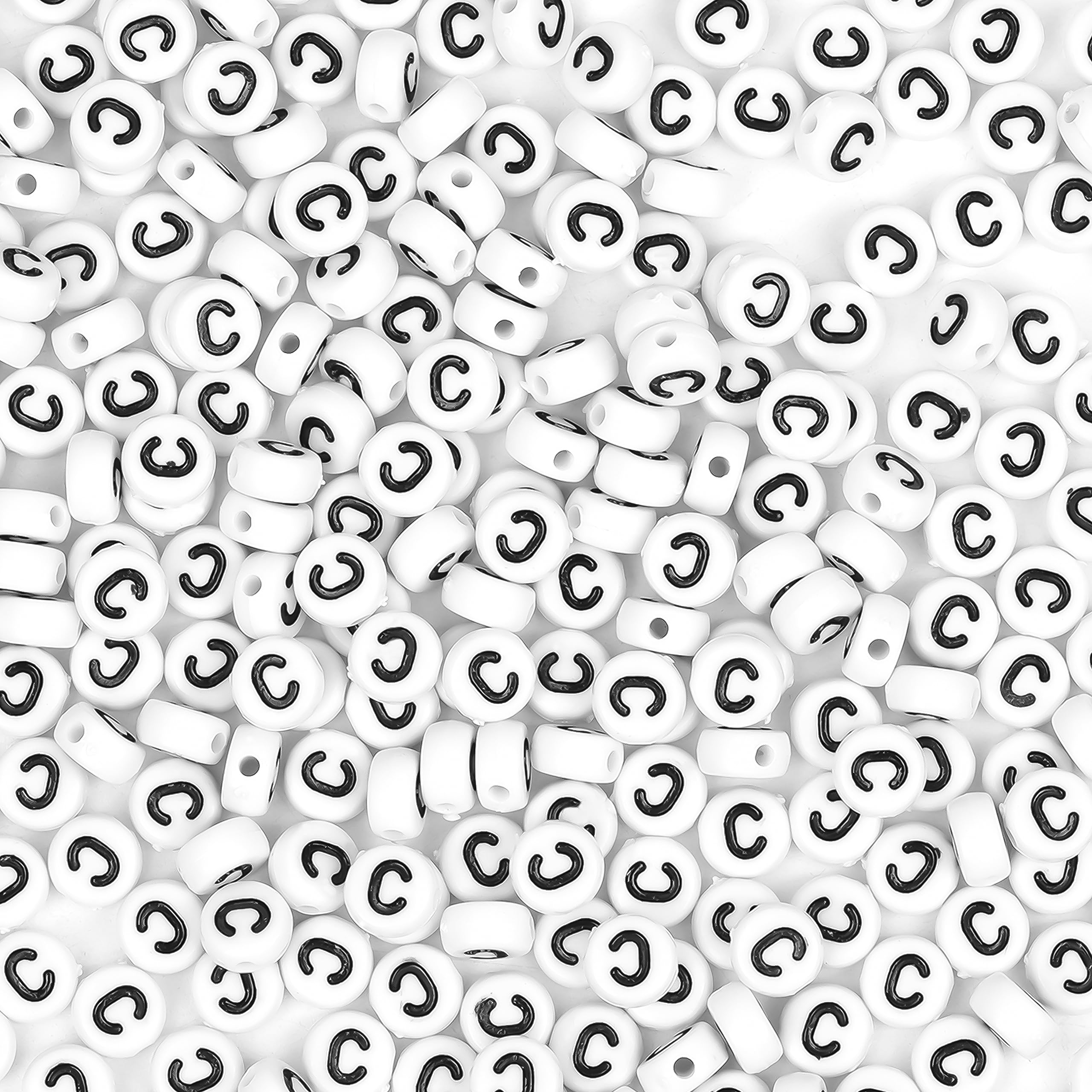 300Pcs Letter Beads C 4X7mm White Alphabet Beads Acrylic Round Shape Loose Beads for Name Bracelets Necklaces Key Chains DIY Jewelry Making (C)