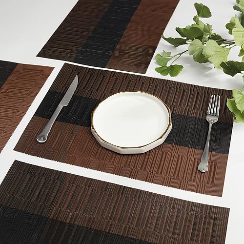 Miniatura 3 de fanquare Manteles individuales a rayas de 18 x 12 pulgadas, manteles individuales de PVC para mesa de comedor, manteles individuales duraderos