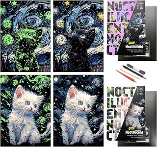 Scratch Paper Art for Adults-Glow in The Dark Scratch Painting Craft Kit (A3)|Foil Engraving Art Set|Stress Relief Gift for Craft Lovers|Creative Scratch Art Home Decor(Cat Series)