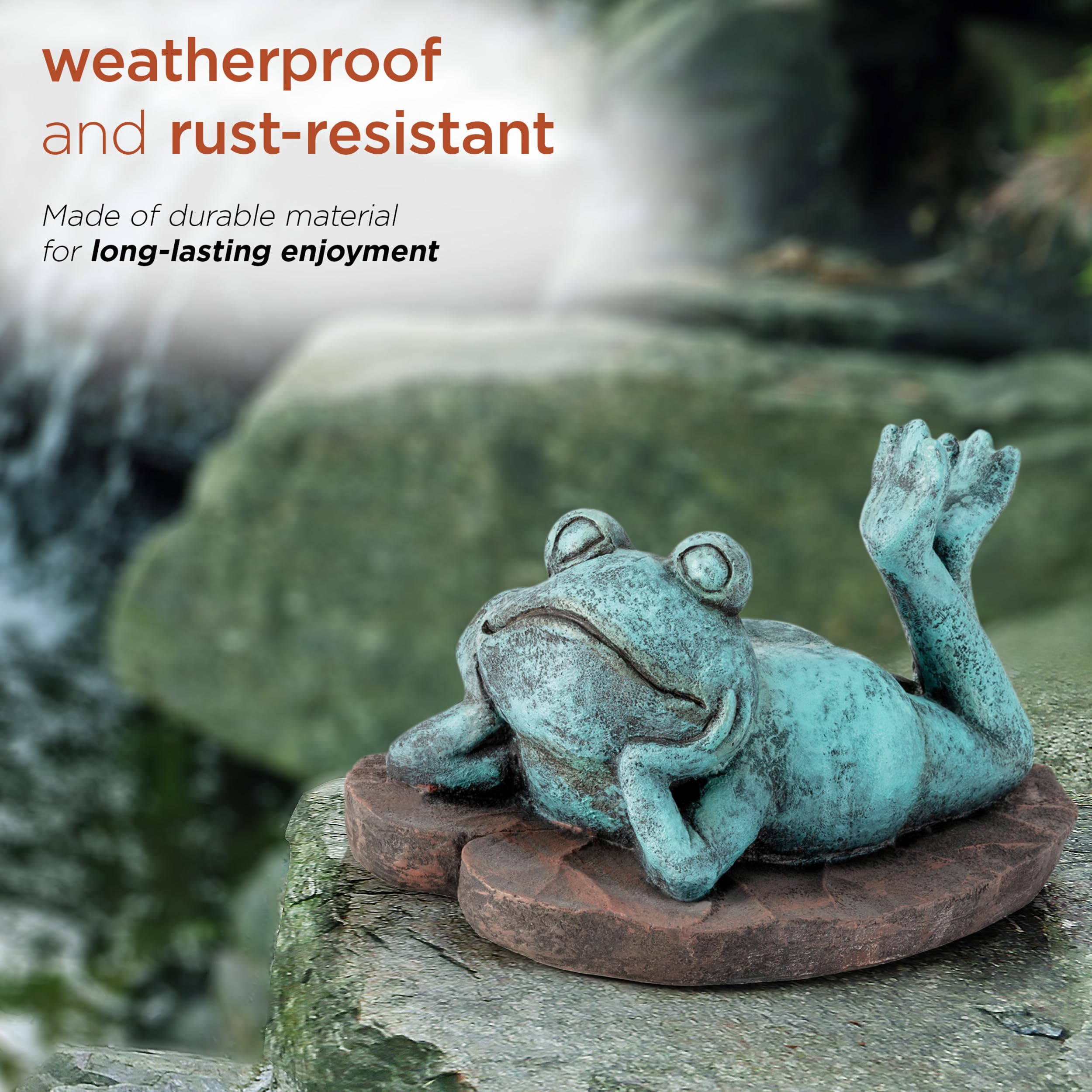 Alpine Corporation ZEN718 Estátua de sapo deitado em uma folha, 20