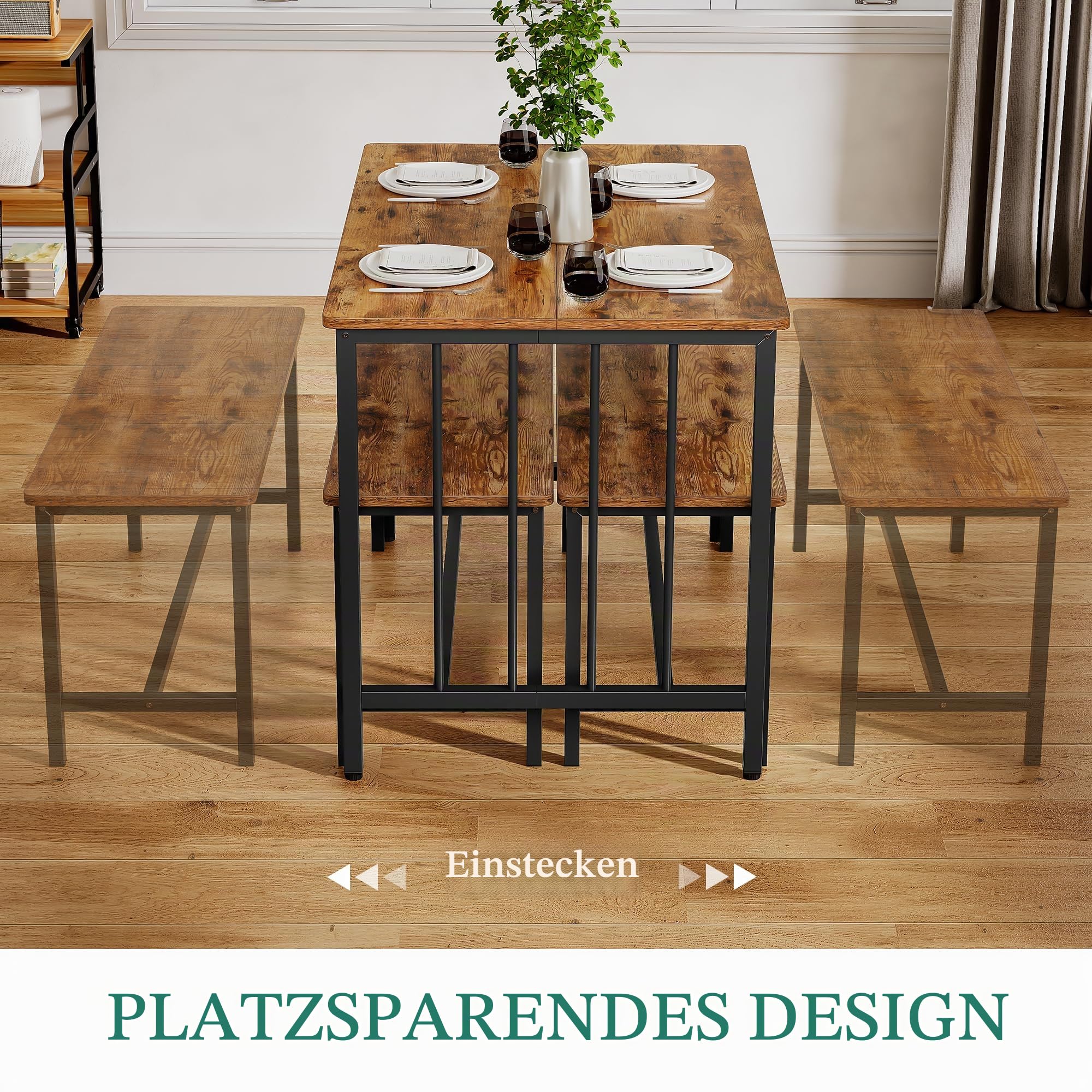 YITAHOME Esstisch und 2 Stühle Set, 3-teiliges Esszimmer-Set mit Bank, platzsparendes Frühstück Esstisch-Set, Esszimmermöbel für Küche, Wohnung, Rustikales Braun