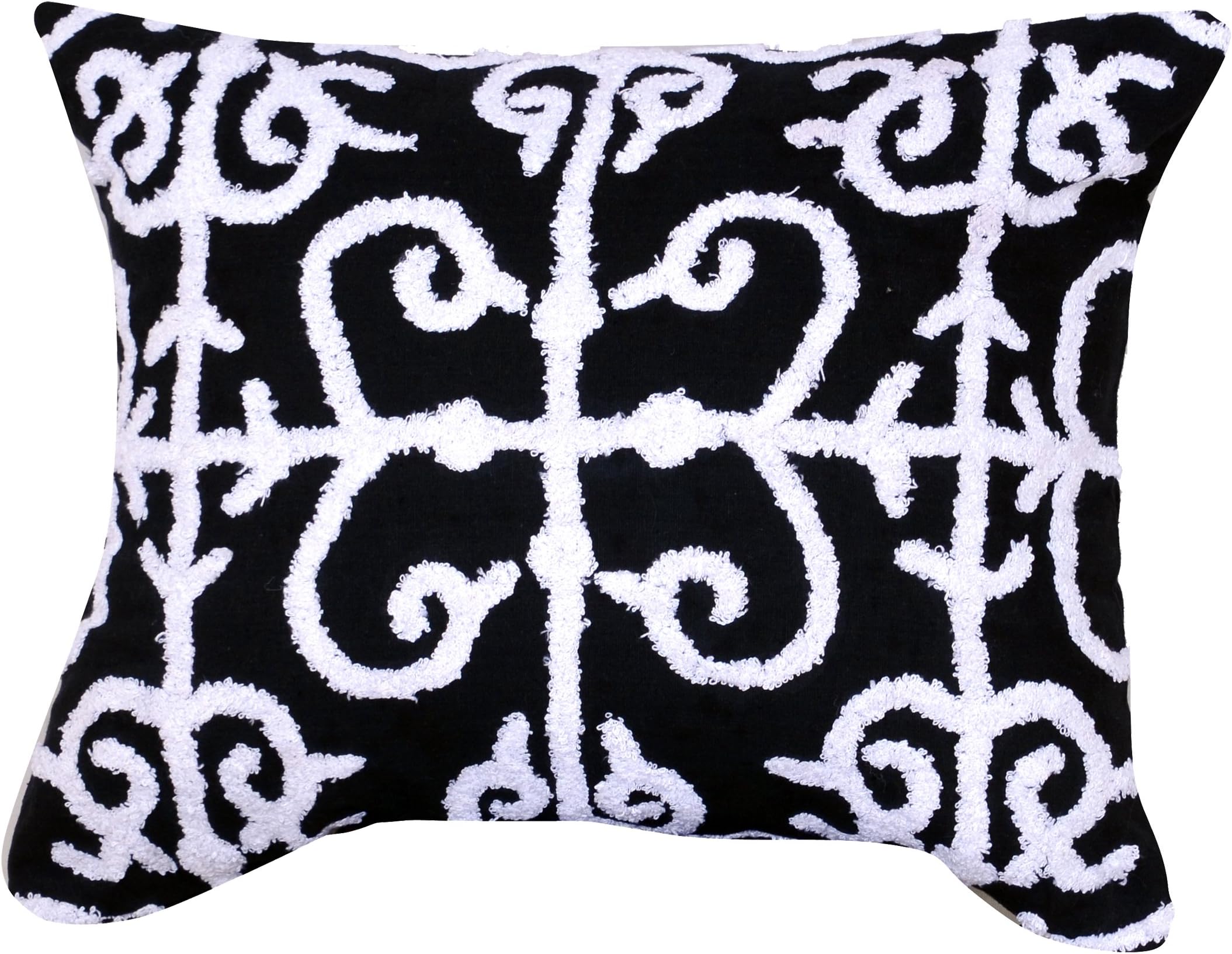 20 X 16 Inch Cotton Pillow with Vermicular Pattern, Set of Two, Black and White