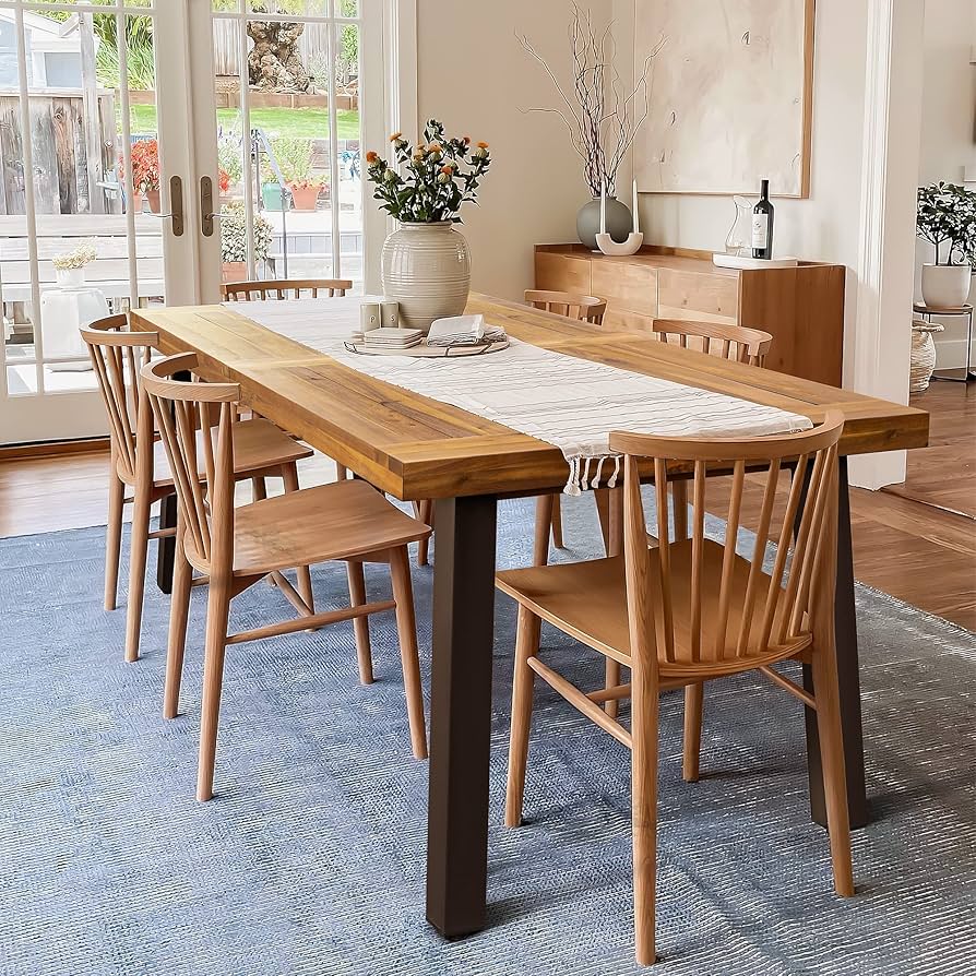 木製テーブル Amazon.com - Devoko Home Acacia Wood Dining Table 6-Person