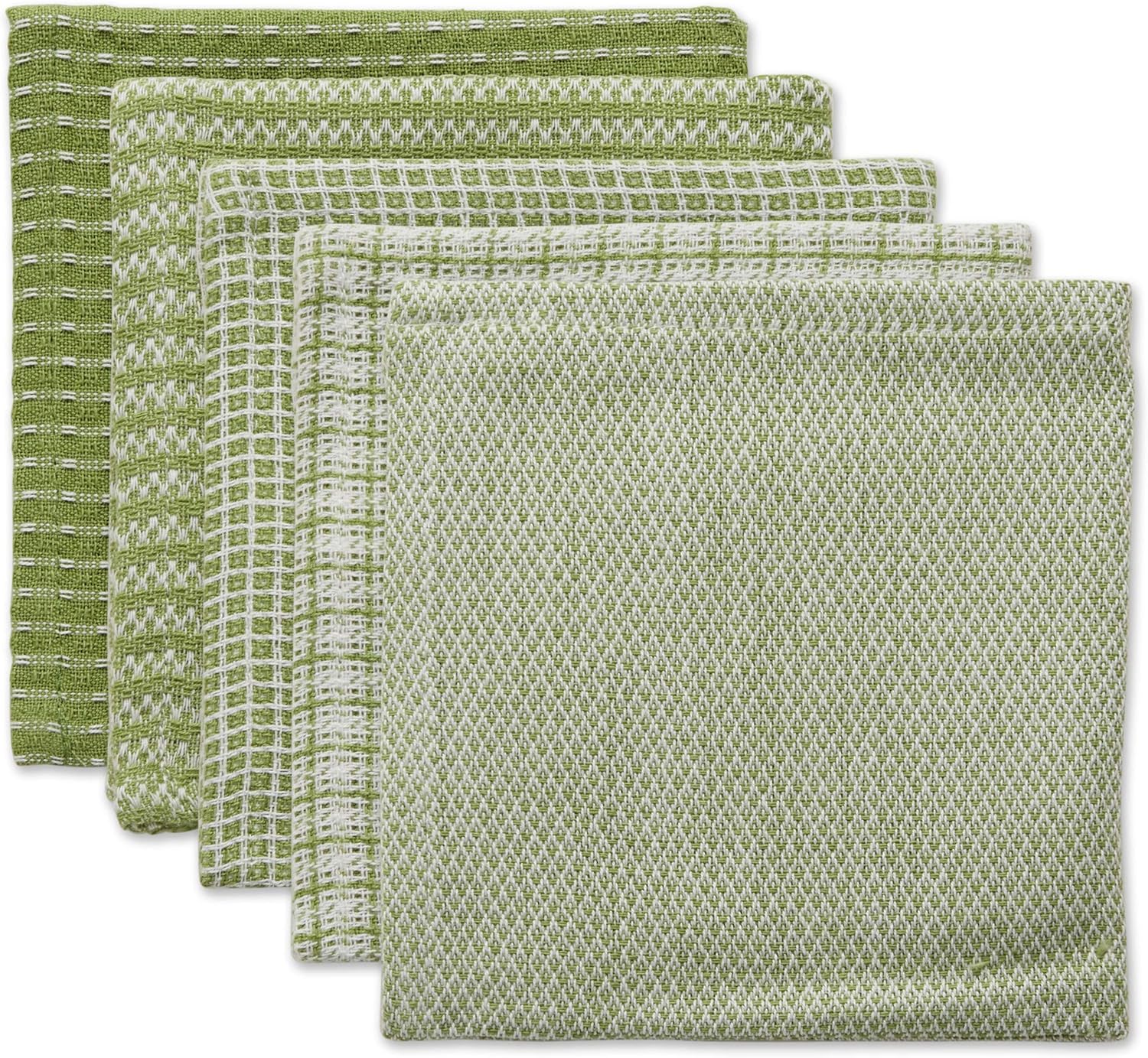 DII 100% Cotton Dishcloth Set, 12x12 Inch Antique Green, 5-Pack - Ultra Absorbent, Low Lint Kitchen Essentials
