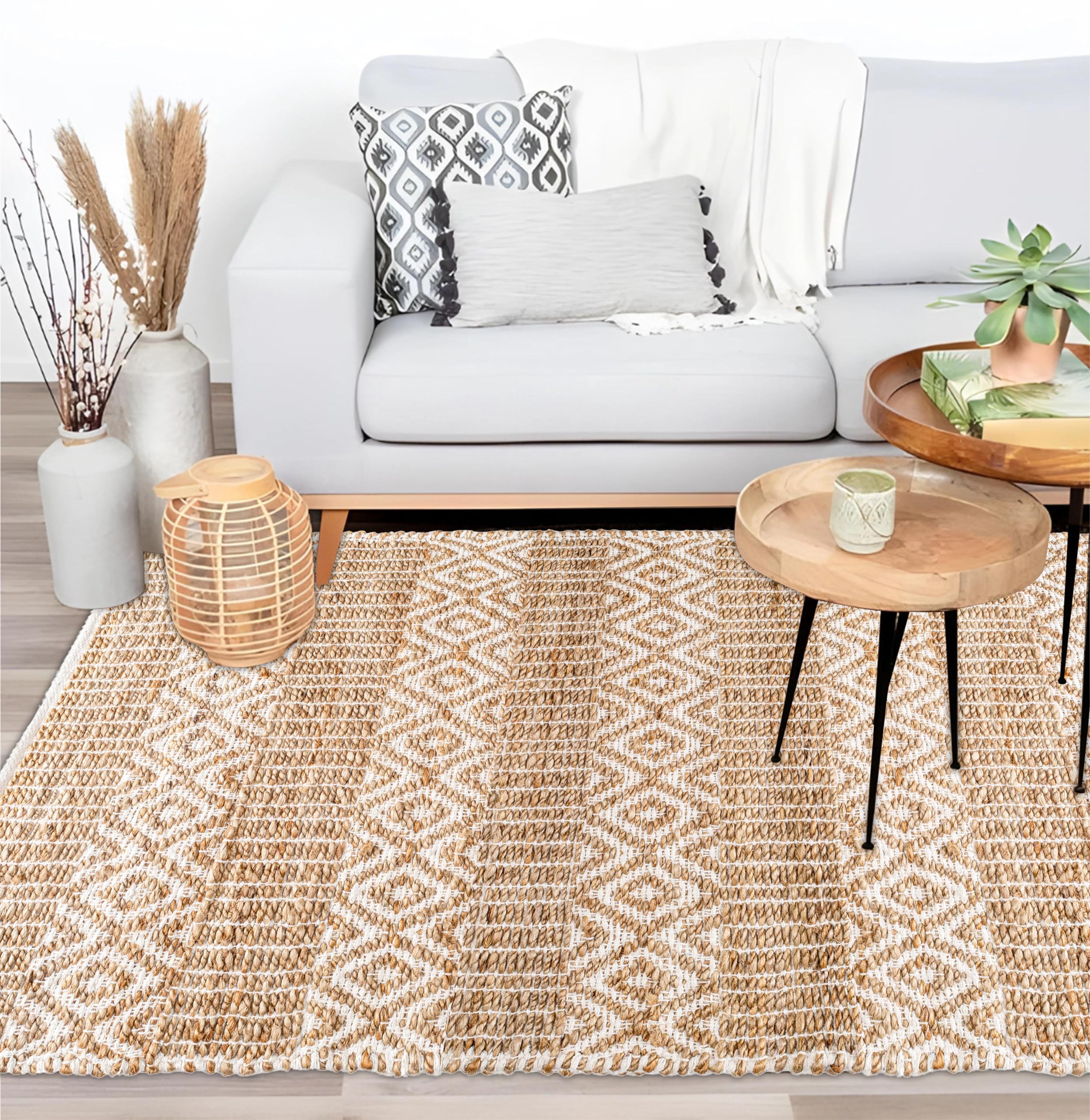 Jute Cotton Handloom Rug 4x6 Feet Floor Mat 48x72 Inch Farmhouse Area ...