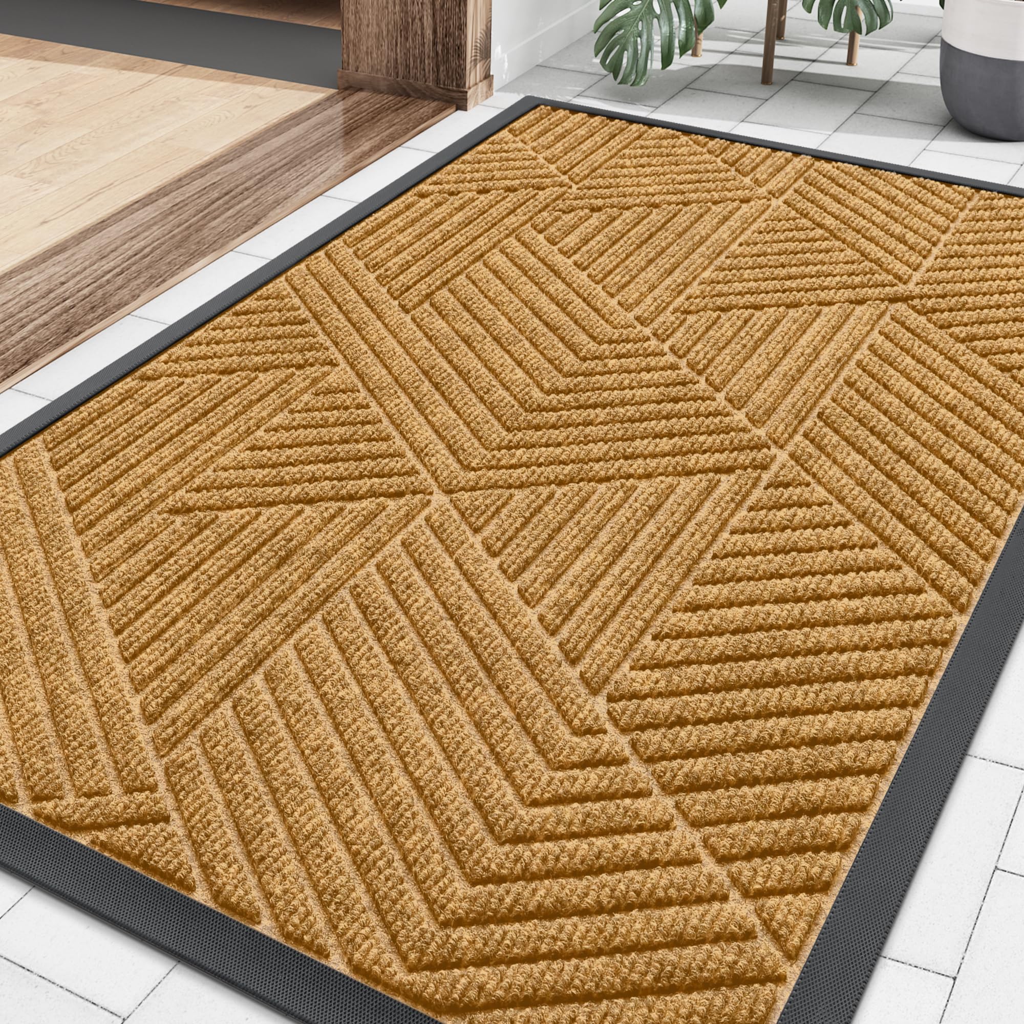Smiry Front Door Mat Outside Entrance, Low Profile Rubber Doormat, 29.5x17
