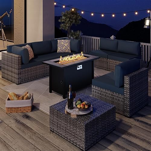 Miniatura 6 de JAMFLY Mesa para fogata de propano para exteriores de 45 pulgadas con tapa, fogatas de gas de 50,000 BTU para patio exterior con rocas de lava,