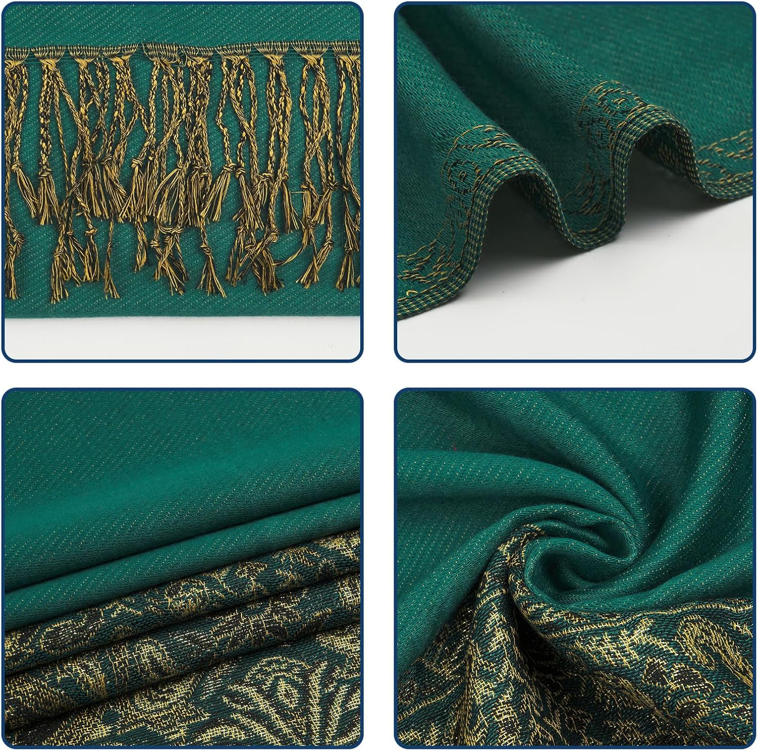 Paisley Pashmina Shawls and Wraps for Women Reversible Jacquard Festival Rave Pashmina Scarves with Fringe Vintage - Image 2