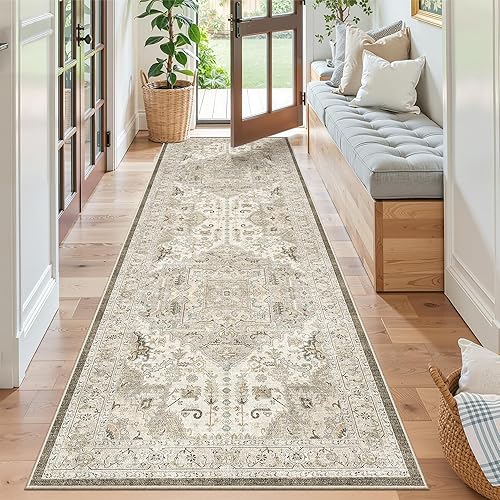 Miniatura 62 de Madane Alfombra lavable de 2 x 3 pies, alfombra de entrada pequeña, antideslizante, vintage, para entrada interior, alfombra de pelo bajo