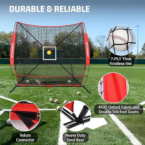 Miniatura 4 de Storgem Red de práctica de béisbol y sóftbol de 6 x 6 pies, red de béisbol portátil para batear, golpear, lanzar y lanzar, bolsa de transporte, zona