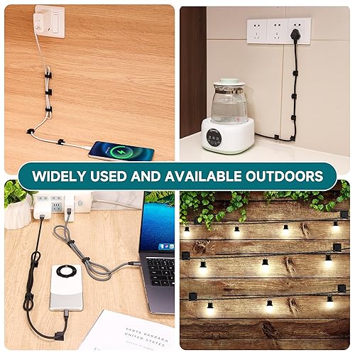 Miniatura 2 de 63 unidades de organizador de cables negros, clips adhesivos para cables, organizador de cables de 032 x 0.2 pulgadas, clips de cable para cables en