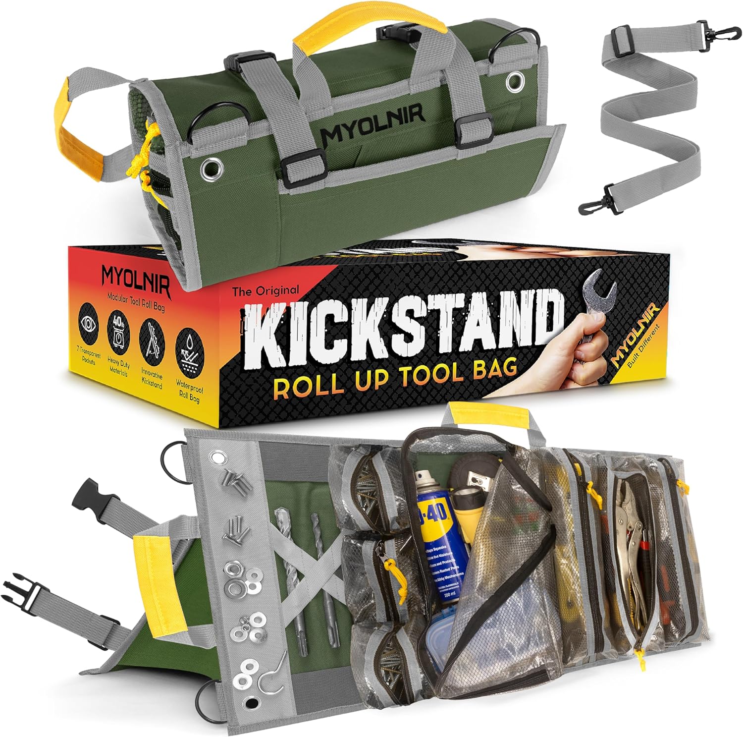 Roll Up Tool Bag Organizer With Kickstand - Compact Heavy Duty Motorcycle Tool Roll Bag Organizer - Portable Rollup Toolbag With Magnetic Panels & Transparent Pockets - Mechanic & Electrician - Image 8