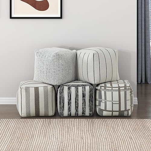 Miniatura 6 de Lexicon Puf otomano, reposapiés otomano cuadrado, puf de tela jacquard, taburetes pequeños para sofá con relleno para sala de estar/dormitorio,