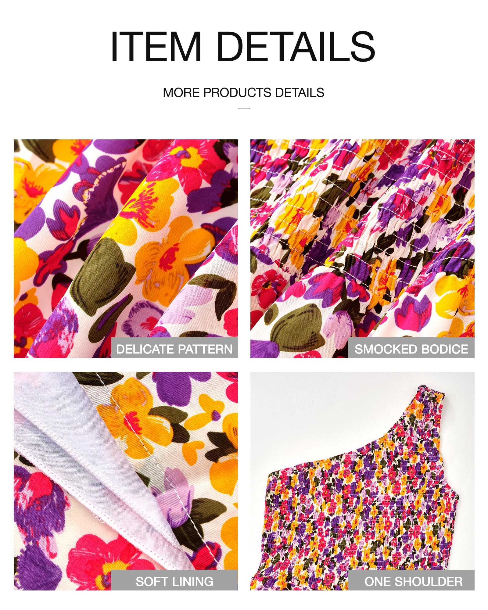 BTFBM 2025 Summer One Shoulder Dresses for Women Casual Sleeveless High Waist Floral Flowy Smocked Boho Beach Maxi Dress