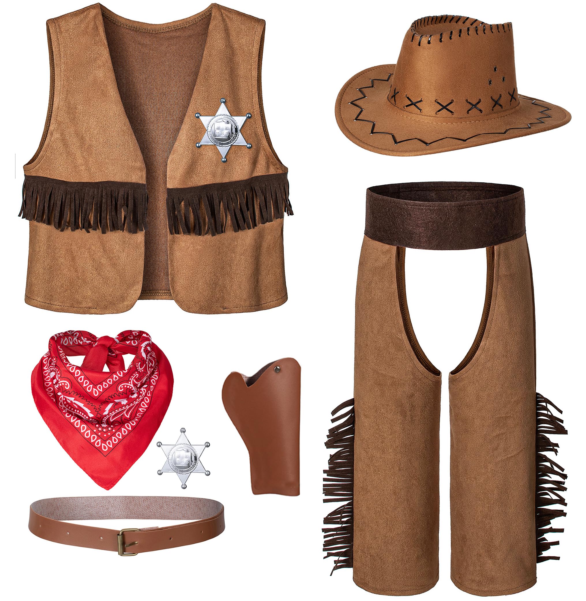 Cowboy Costume for Boys 7pcs Set Kids Dress Up Birthday Party Halloween Cosplay 3-11 Years