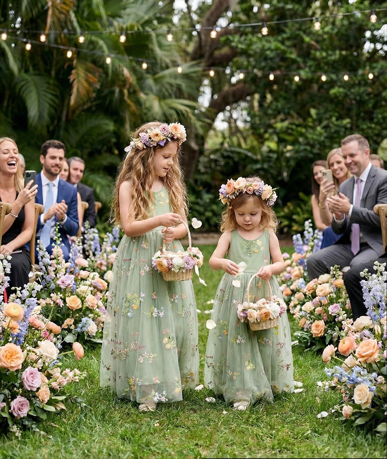 2Bunnies Girl Enchanted Floral Embroidered Tulle Flower Lace A-Line Garden Party Flower Girl Dress