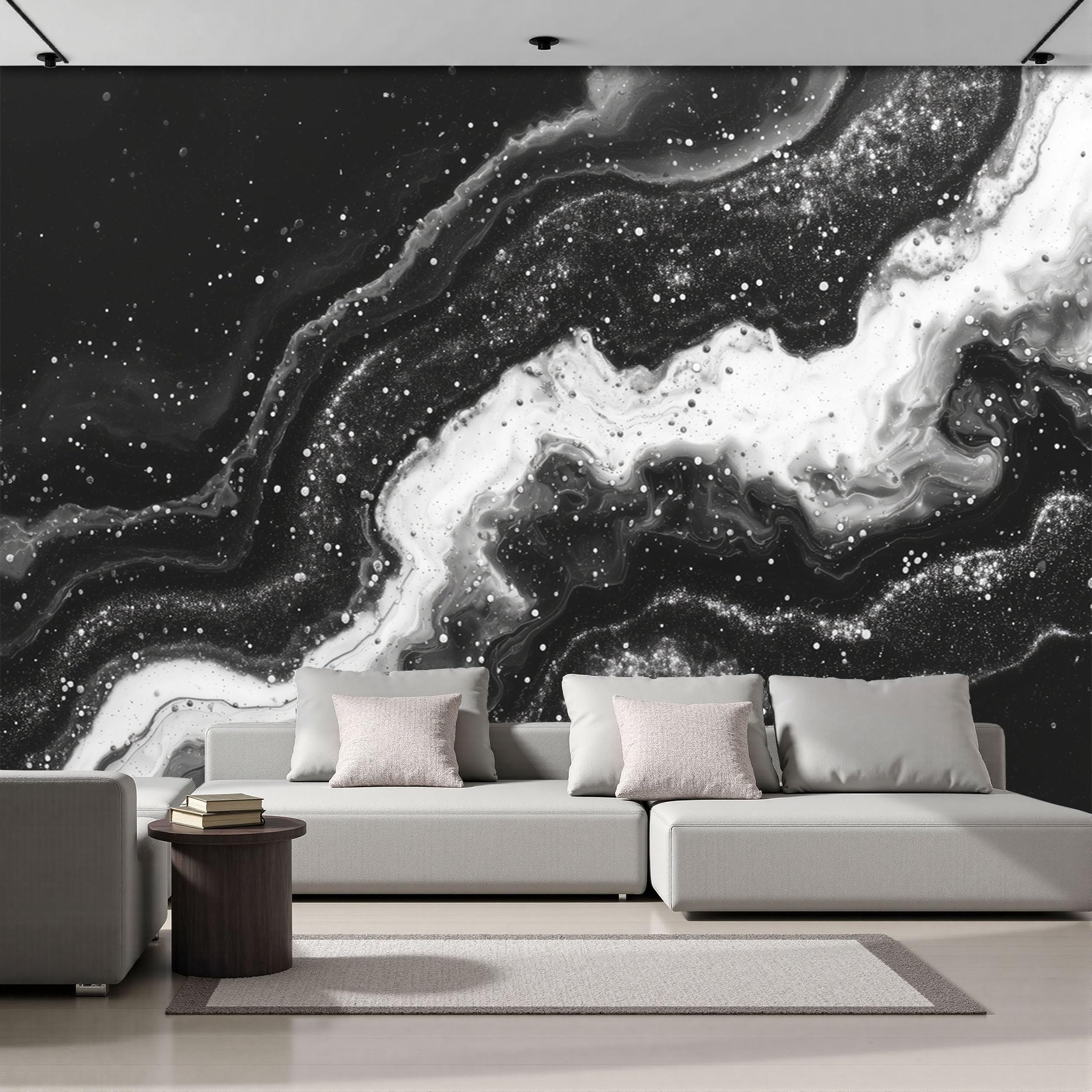 Papier peint panoramique vagues pour rénover un mur de salon abîmé