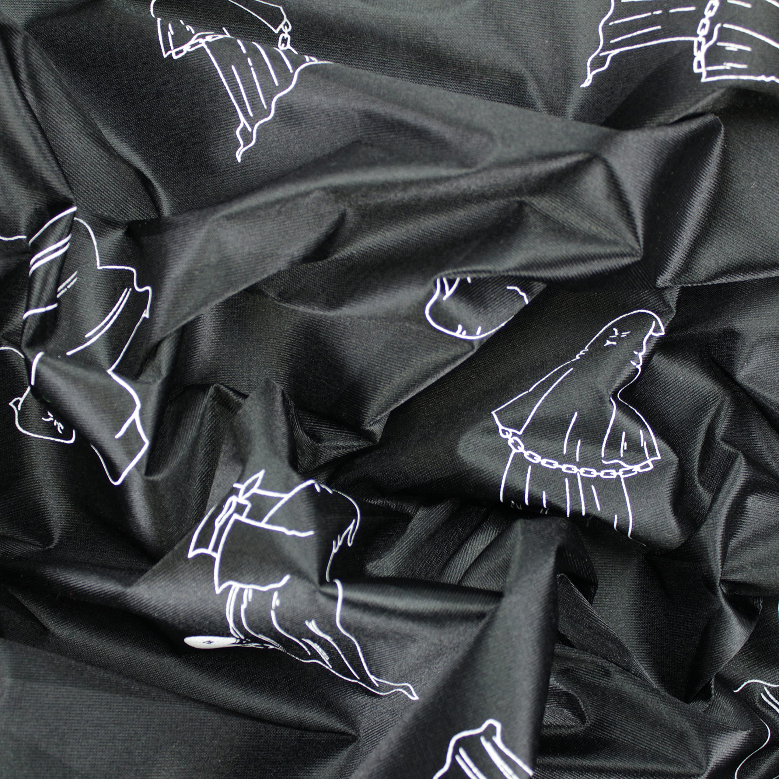 TEJIDO DE RASETE CON ESTAMPADOS ESPECIAL PARA MAGOS, BRUJAS, FANTASMAS Y VAMPIROS DE ANCHO 150 cm POR METRO. SATIN DE CARNAVAL ESPECIAL MAGOS, BRUJAS, FANTASMA Y VAMPIROS (FANTASMAS, 10 METROS)