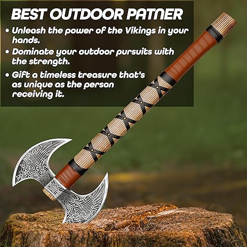 Miniatura 6 de SHINY CRAFTS  Hacha vikinga forjada a mano, hacha barbuda, herramienta de batalla medieval para acampar y sobrevivir, regalo único para hombres,