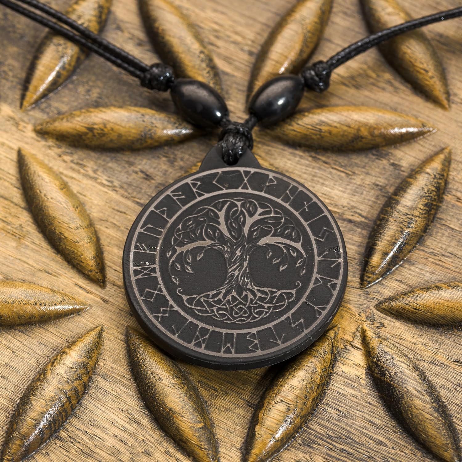 Shungite Necklace Viking Vegvisir Runic Compass Black Stone Norse Mythology Amulet - Image 5