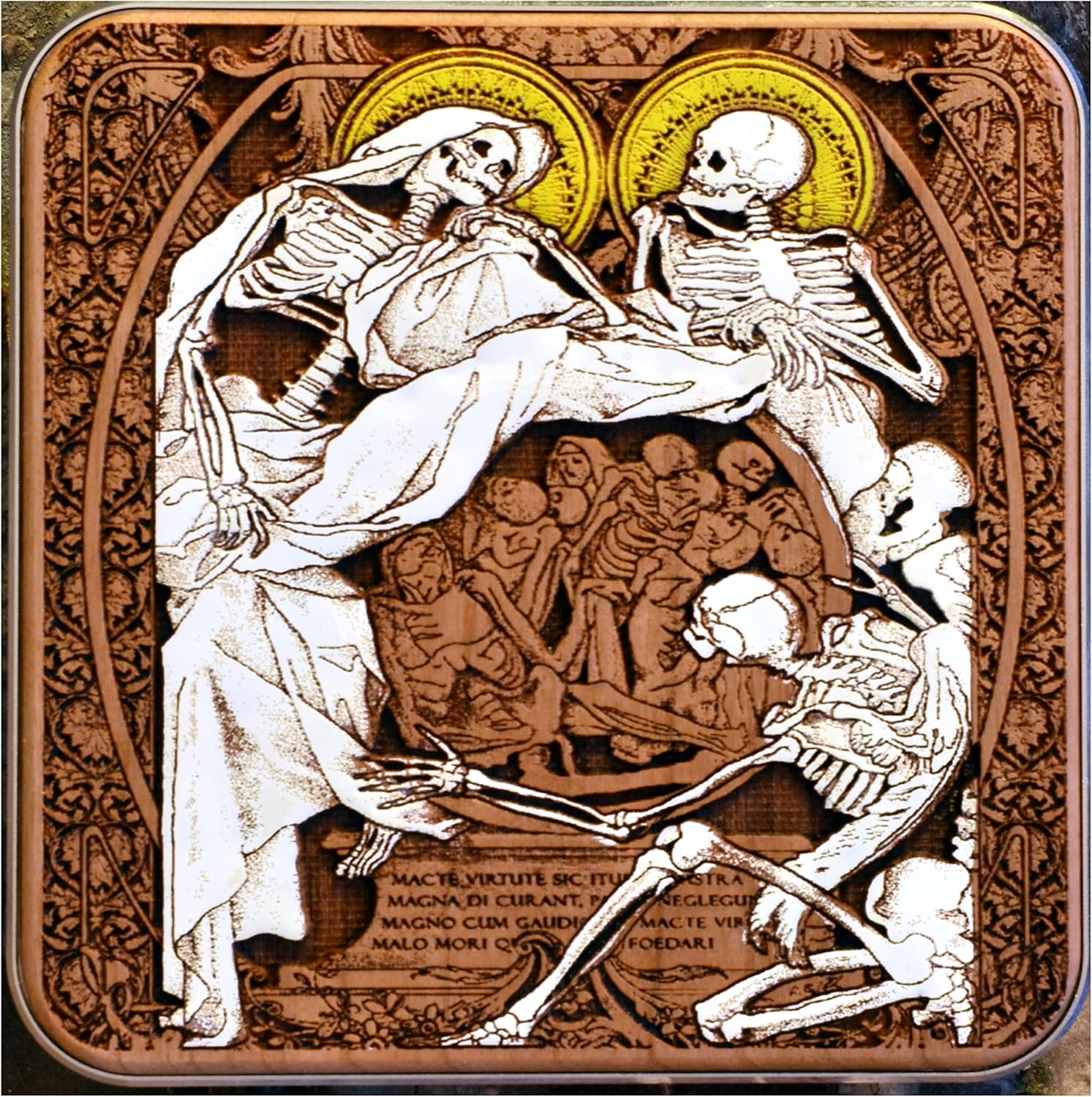 15W Wireless Charger – Hand-Painted Skeleton Art on Cherry Wood | Fast Qi Charging Pad with Black Aluminum Base | for iPhone 16, Galaxy S25, S24 | Gothic Souls Dark Art Decor