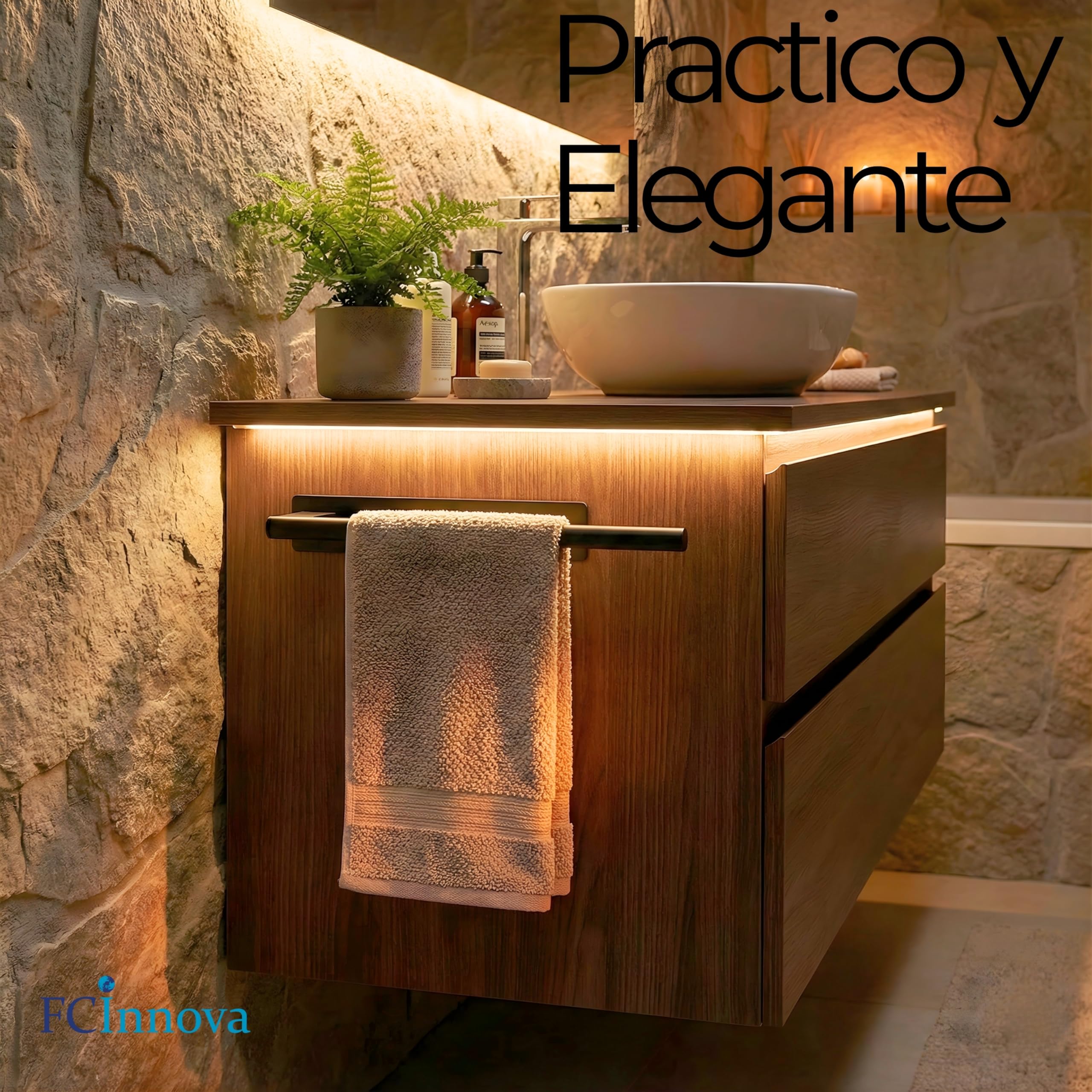 Toallero Adhesivo Baño sin Taladro Negro Mate de 43cm Fabricado en Acero Inoxidable 304 Resistente a la Humedad y al oxido Toallero sin Taladro de Facil Instalación y Fuerte fiajación Adhesiva 3M