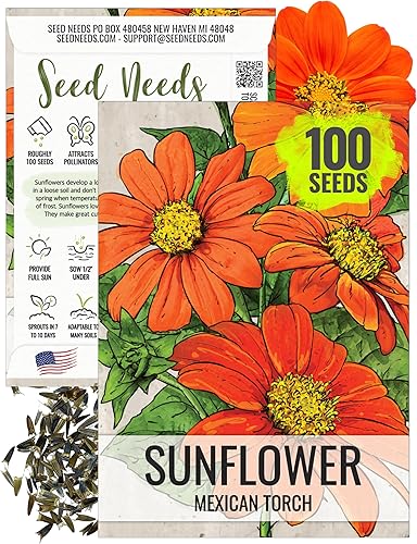 Seed Needs, Semillas de girasol mexicano, 100 semillas tradicionales para plantar Tithonia rotundifolia, flores silvestres anuales que atraen a