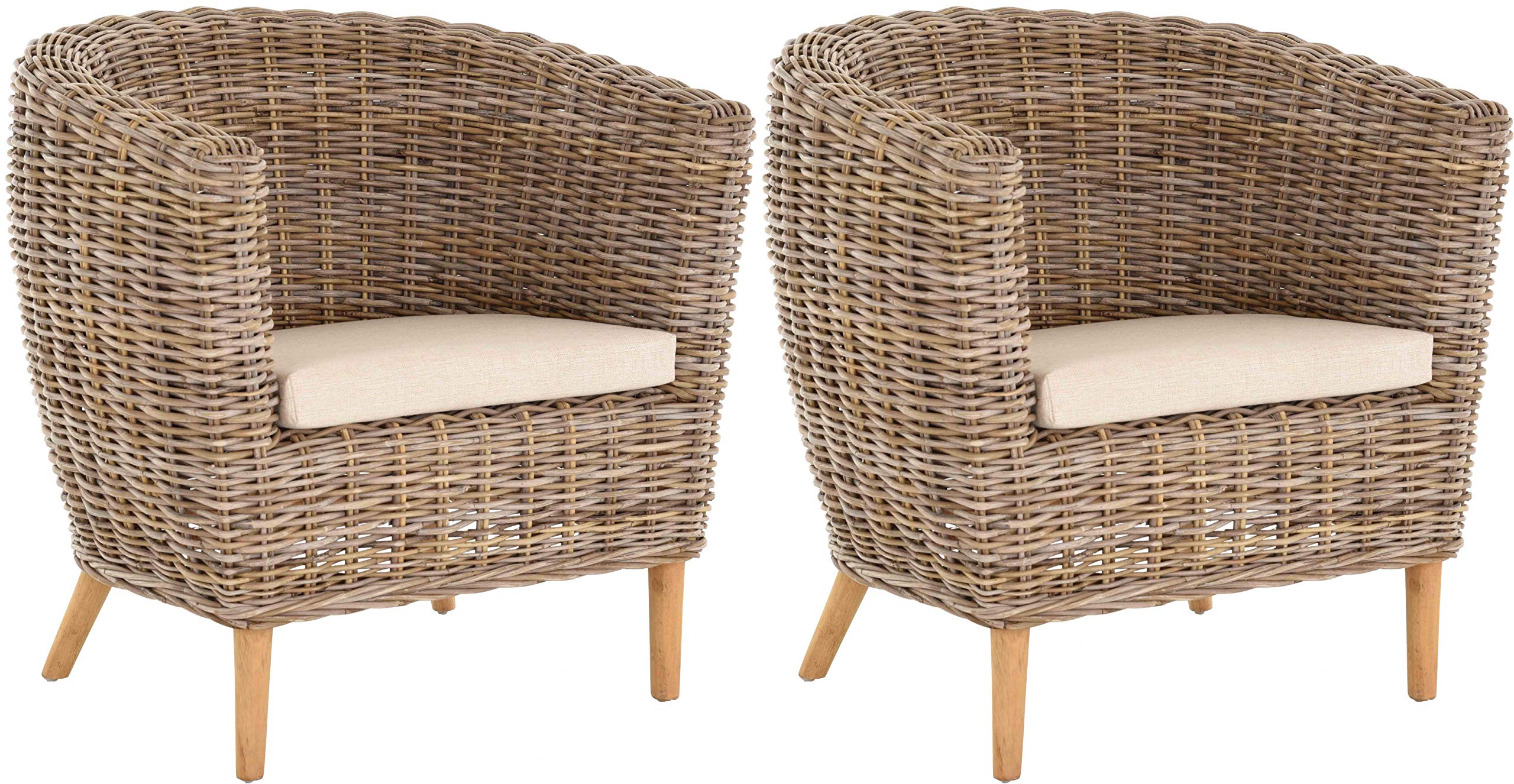 Krines Home 2er Set Clubsessel Koobo Rattan Sessel Loungesessel Rattansessel Club & Lounge Wohnzimmersessel Natur Grau Küche, Haushalt & Wohnen
