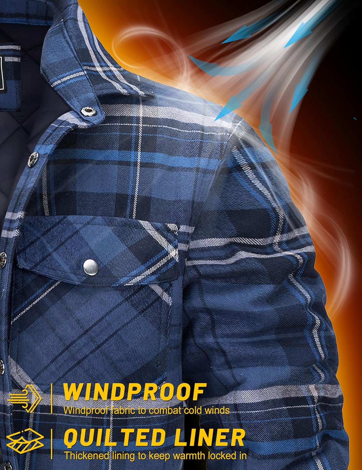 TACVASEN Men's Flannel Shirt Quilted Lined Theraml Winter Coat Button Down Insulated Flannel Shirts Jacket - Image 7