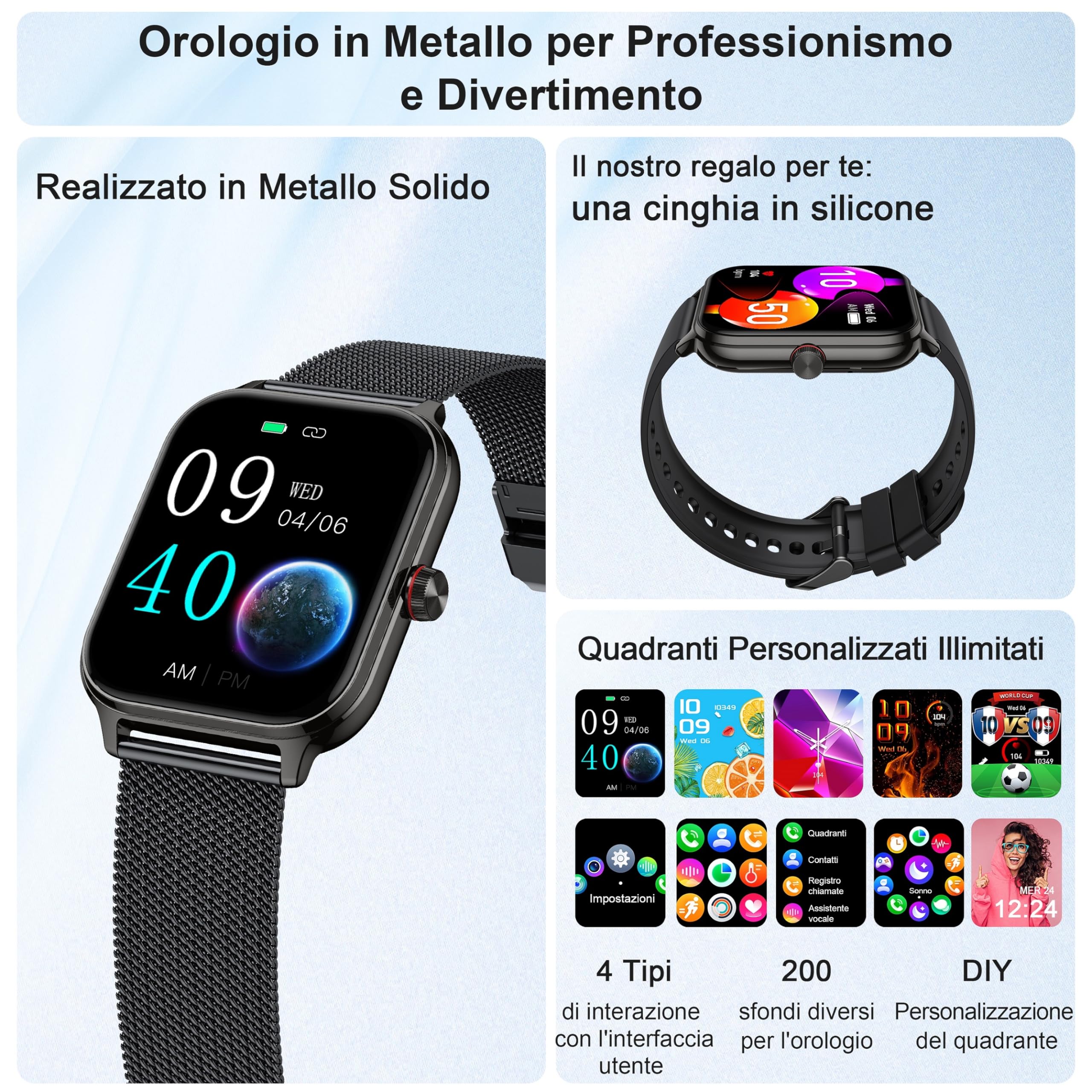 LODIMEKE Smartwatch Uomo Donna Chiamate Pressione Sanguigna Frequenza Cardiaca Sonno, 1.96'' AI Orologio 100+ modalità Sportive, IP67 Impermeabile Contapassi Sveglia Calcolatrice iOS Android