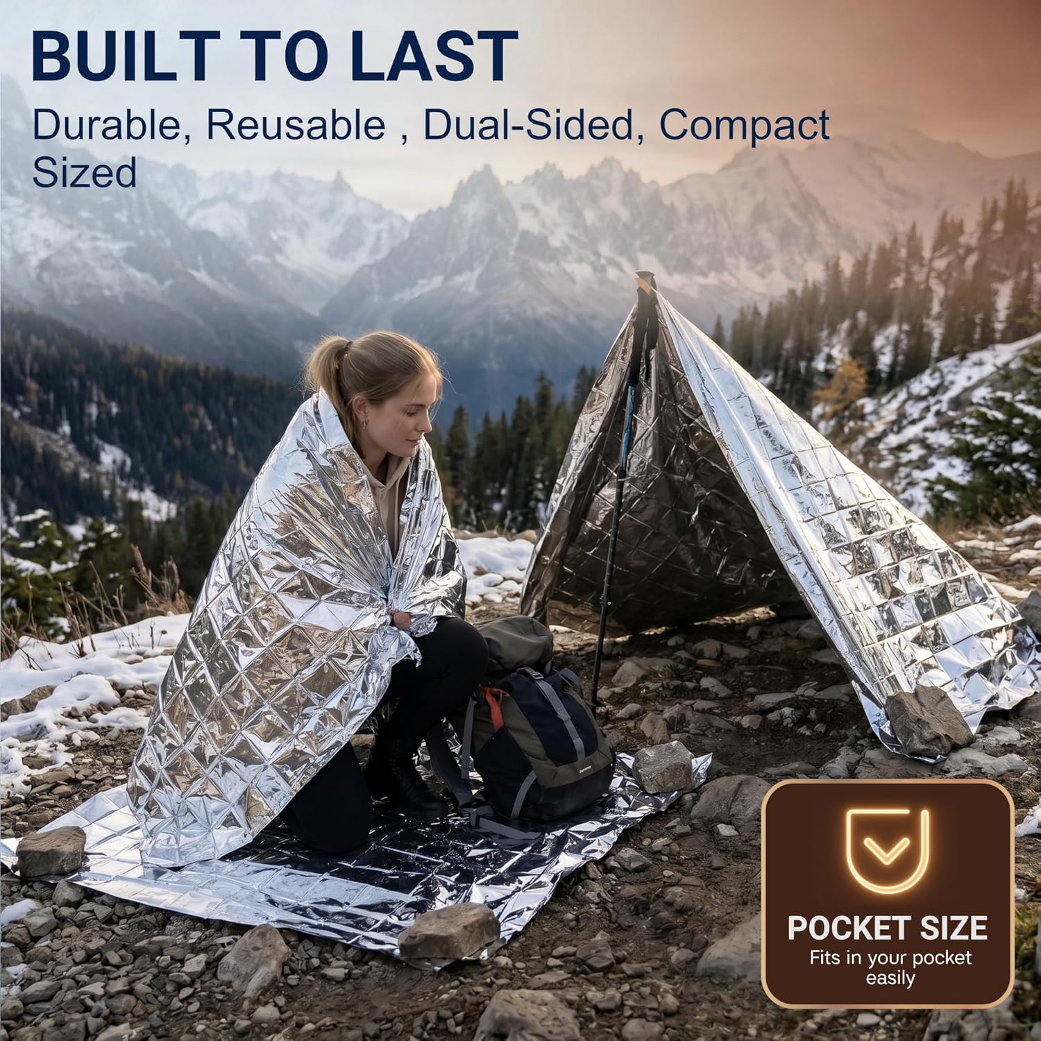 Mylar Emergency Blankets 4 Pack 82x52 in Thermal Space Blankets Silver Foil Reflective Blanket for Survival Warmth Camping Hiking Car Emergency Kit First Aid