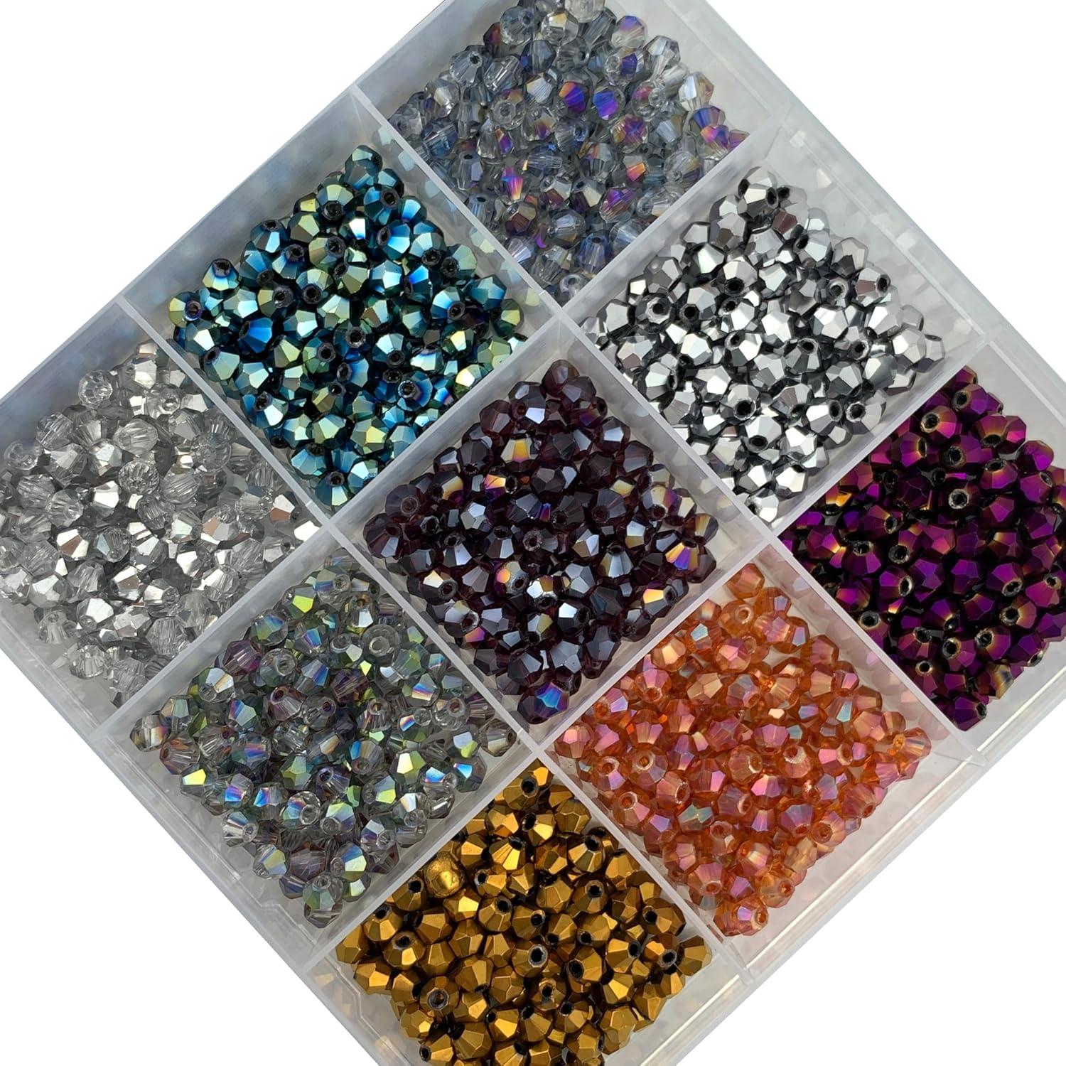 2400pcs 4mm Electroplated Assorted Glass Beads for Jewelry Making, Multicolor Faceted Crystal Bicone Briolette Beads with Storage Box - Image 4