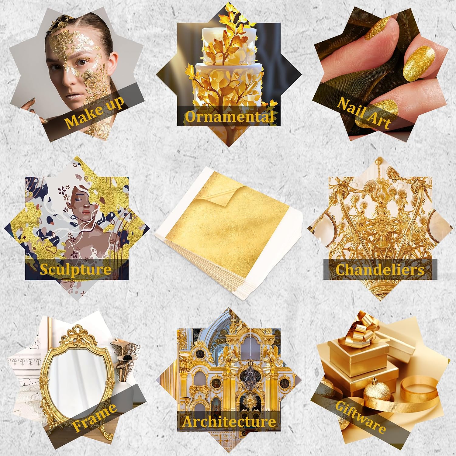 300Pcs Gold Leaf,5.1"x5.1" Gold Leaf Sheets for Art & Craft,Gold Foil Paper