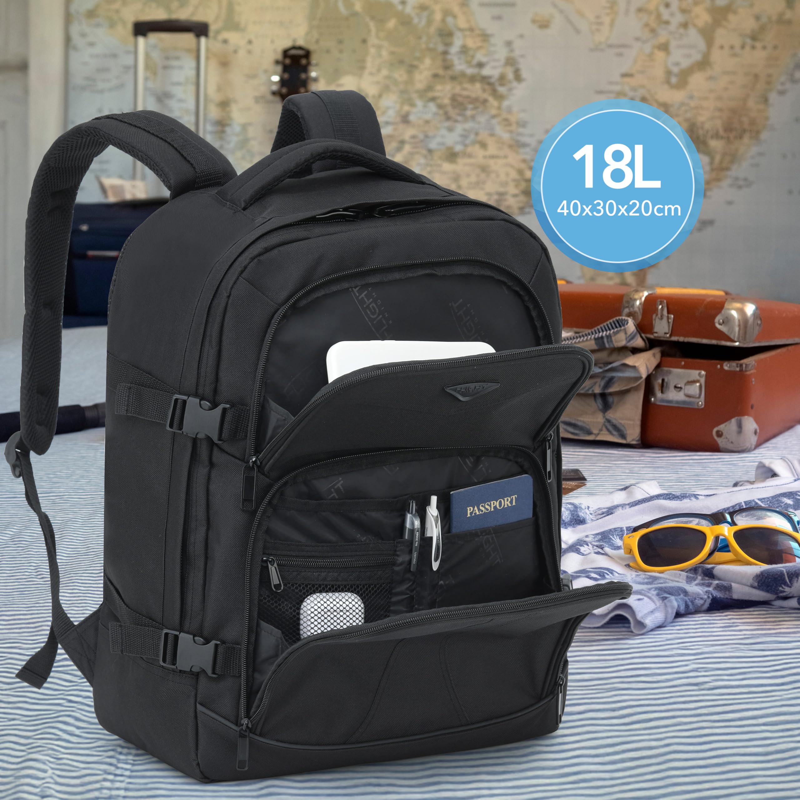 Flight Knight 40x30x20cm Ryanair Wizz Air Free Carry On Underseat Backpack Bag for Travelling USB Port Padded Comfortable Rucksack - Carry On Luggage For easyJet, Ryanair. BA, Jet2 & Many More!
