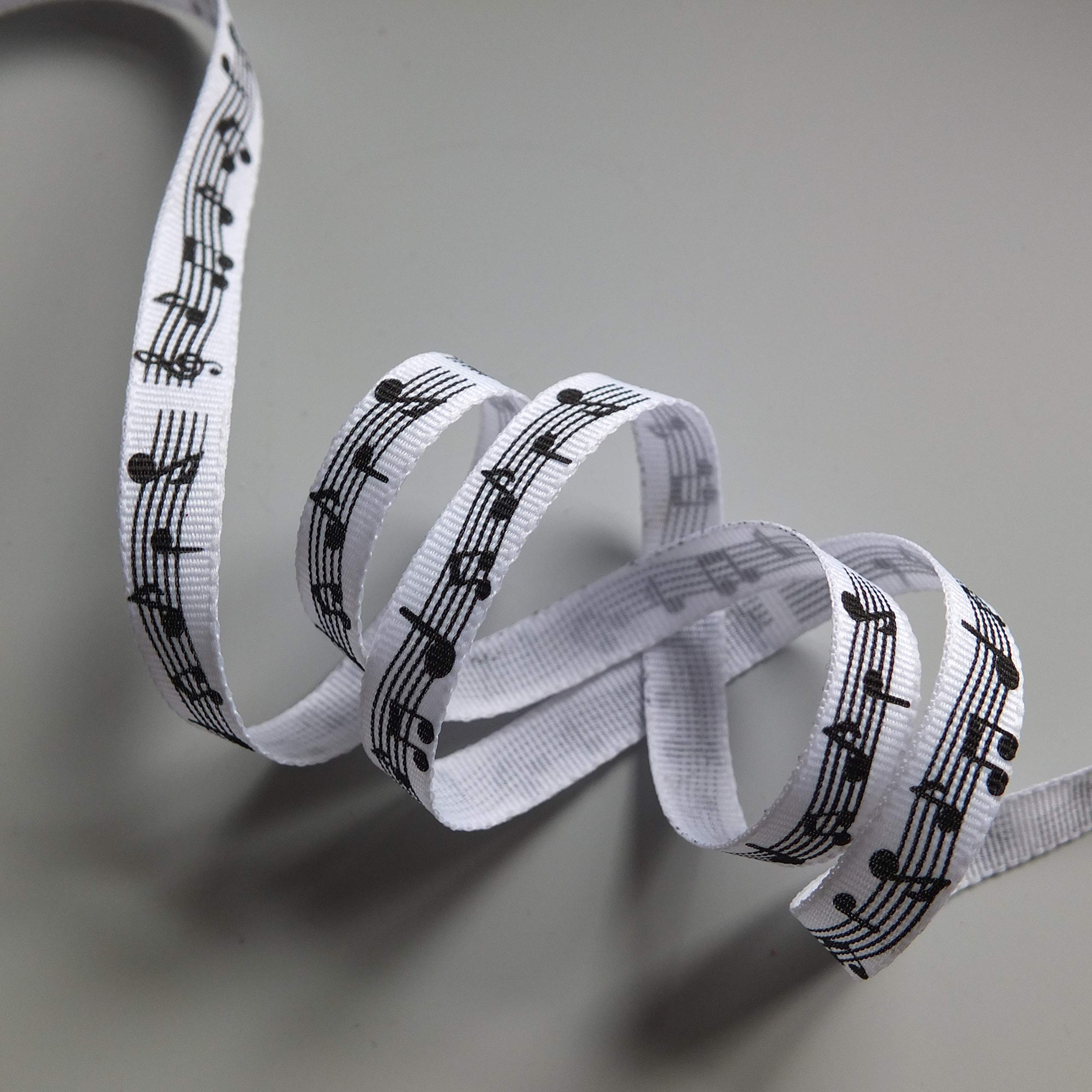 2 metres of Musical Notes Grosgrain Ribbon - 10mm - (White)